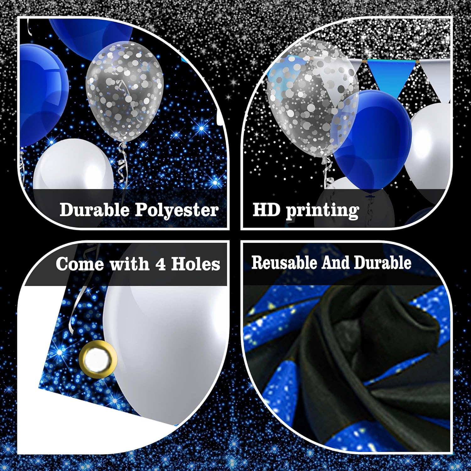 Large Happy Birthday Backdrop Banner Blue Black Theme Decor Blue Neon Light Shiny Fashion Birthday Party Photo Photography Prop Booth Background for Men Women Boys Girls Celebration 98.4x65in-BECKTEN - Image 6