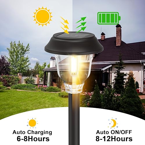 Miniatura 5 de Luces solares impermeables para exteriores, paquete de 6 luces solares de metal de vidrio para exteriores, luces solares LED brillantes para