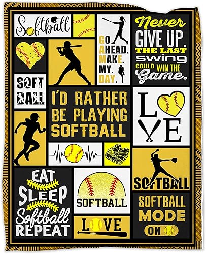 Manta de softbol de 80 x 60 pulgadas, manta de regalo de softbol, súper suave, cálida y cómoda, para otoño, invierno, primavera, todas las estaciones