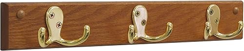 Mazo de madera 3doble Prong Hook RailCoat rack-brass Mazo de madera 3doble Prong Hook RailCoat rack-brass