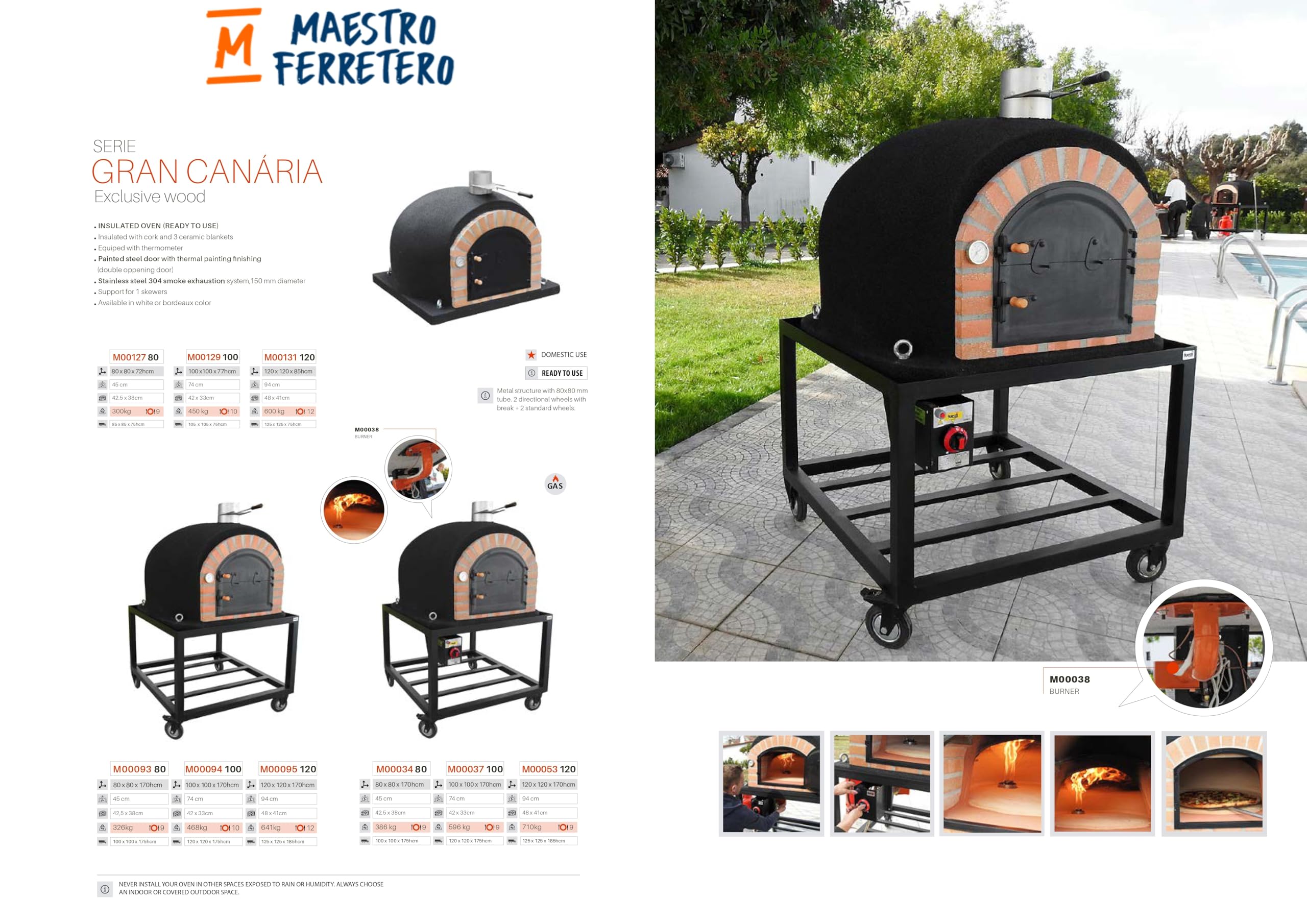 MOVELAR - Horno de Leña Exterior de Obra GRAN CANÁRIA (Negro - 80 x 80 x 65 cm) - Horno de obra exterior pequeño, cocción con leña, aislado con corcho, 3 mantas cerámicas - REF: M00127