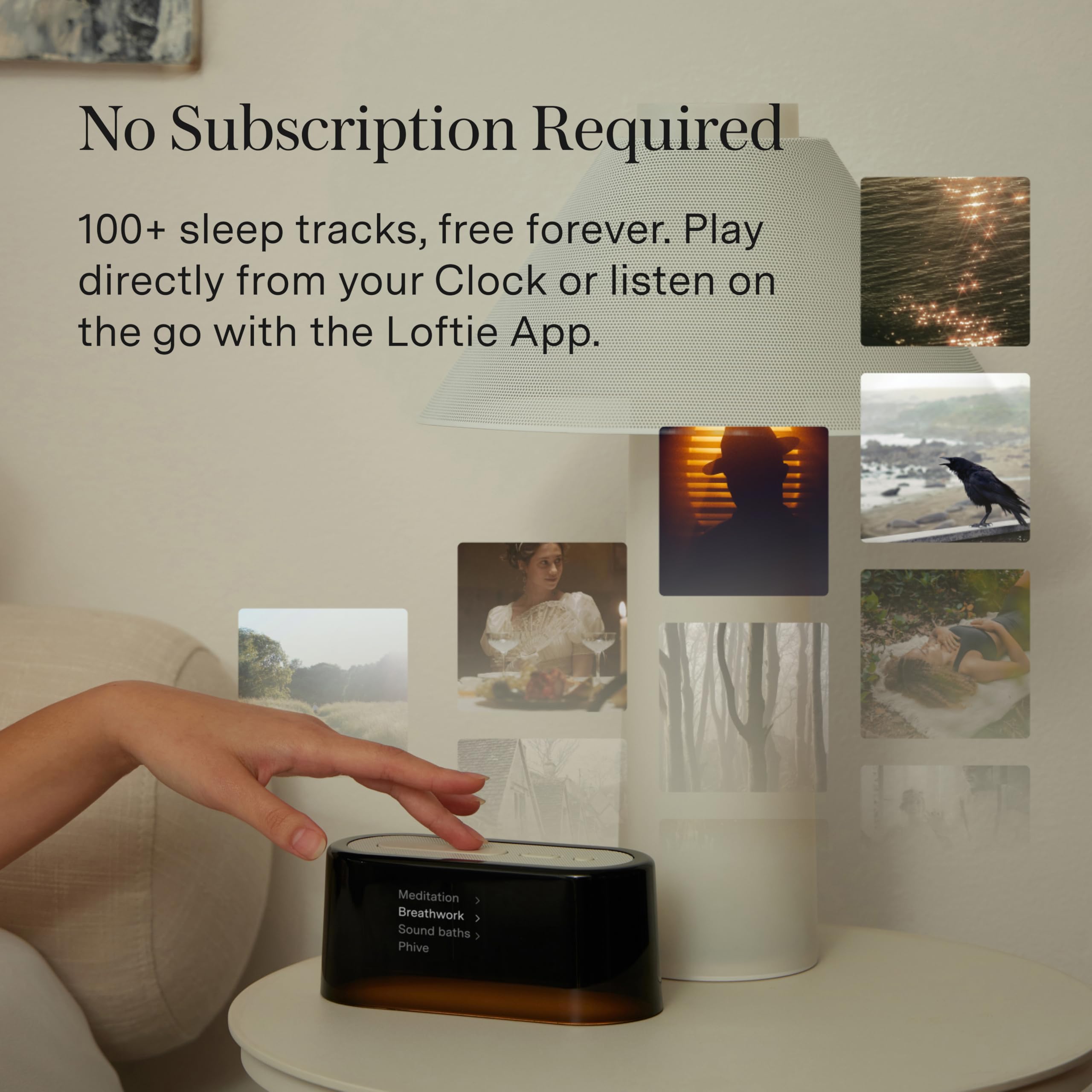 Loftie Wecker mit Soundmaschine - Smart Wecker mit Licht, Weißem Rauschen, Bluetooth-Lautsprecher, Nachtlicht-Soundmaschine, 100+ Sounds, Verdunkelungsmodus, Kein WiFi-Modus, Optionales Abonnement