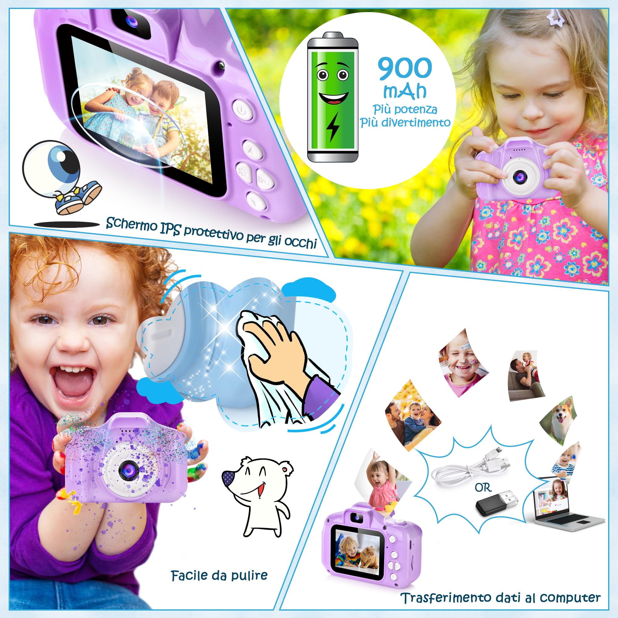 Macchina Fotografica Bambini, ARNSSIEN Fotocamera Bambini, Macchina Fotografica 1080P HD, Giochi Regalo Bambina e Bambini 3 4 5 6 7 8 9 anni, per Compleanni& Natale.10 Giochi Puzzle e Scheda da 32GB.