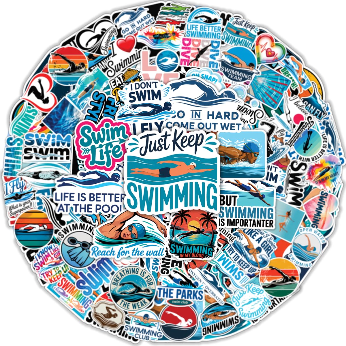 Photo 1 of 100Pcs Swimming Stickers – Waterproof Vinyl Swimmer Motivational Quotes Stickers for Water Bottles, Laptop, Journal, Swim Team Gifts