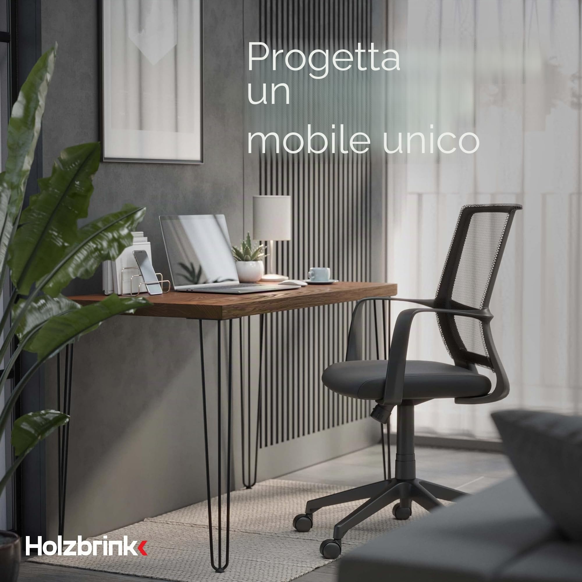 HOLZBRINK 4x gamba da tavolo in metallo con 3 aste Hairpin,Gamba con asta tripla per mobili, tavolo, 100 cm, Nero Intenso, HLT-13A-100-9005