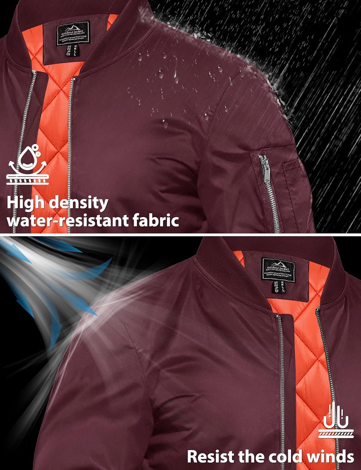 TACVASEN Mens Bomber Jacket Windproof Windbreaker Thermal Quilted Jacket Warm Winter Padded Coats - Image 3