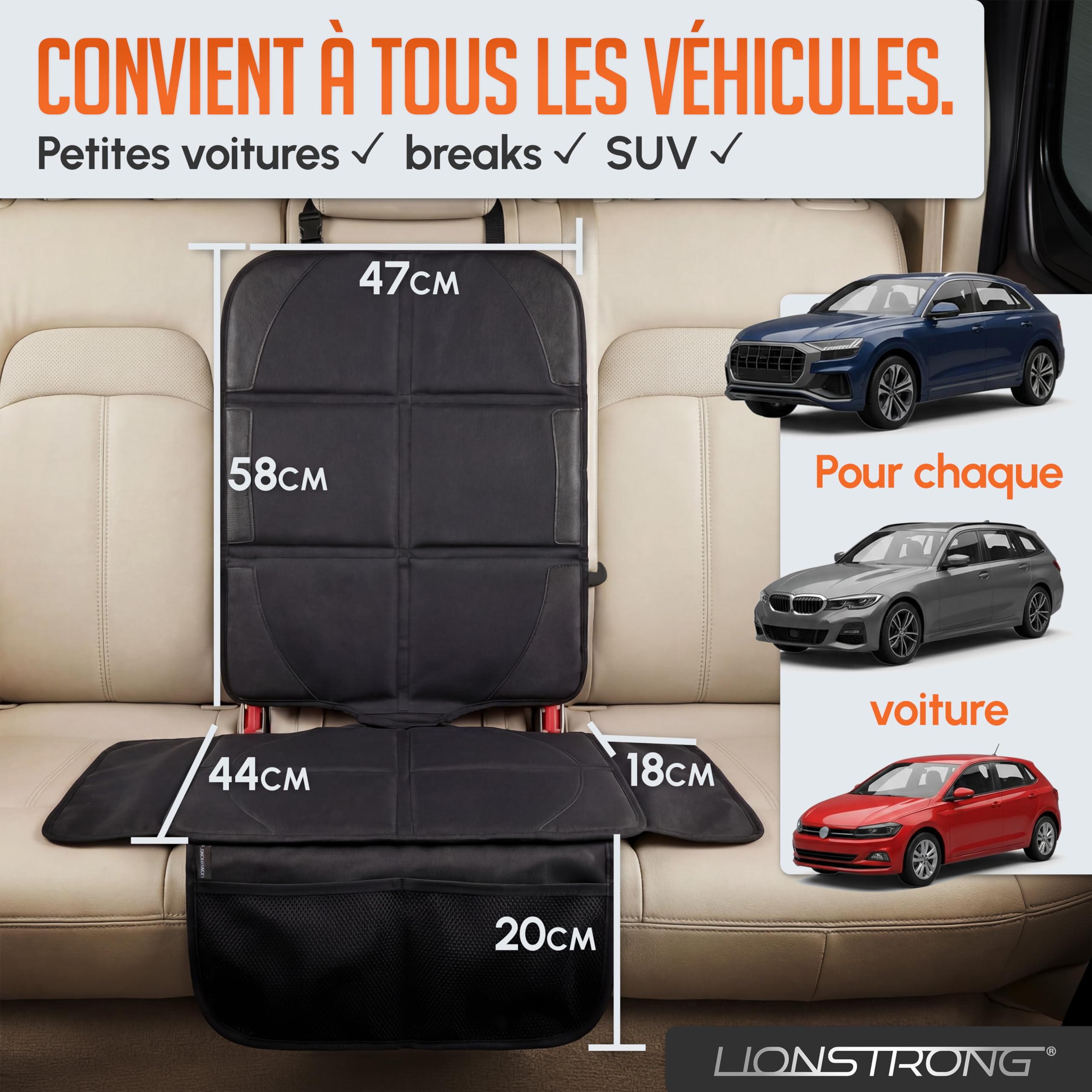 LIONSTRONG - Protection de siège Voiture - pour siège Auto - Protection Siege Arriere Voiture Enfants Haut de Gamme - Compatible ISOFIX - Noir