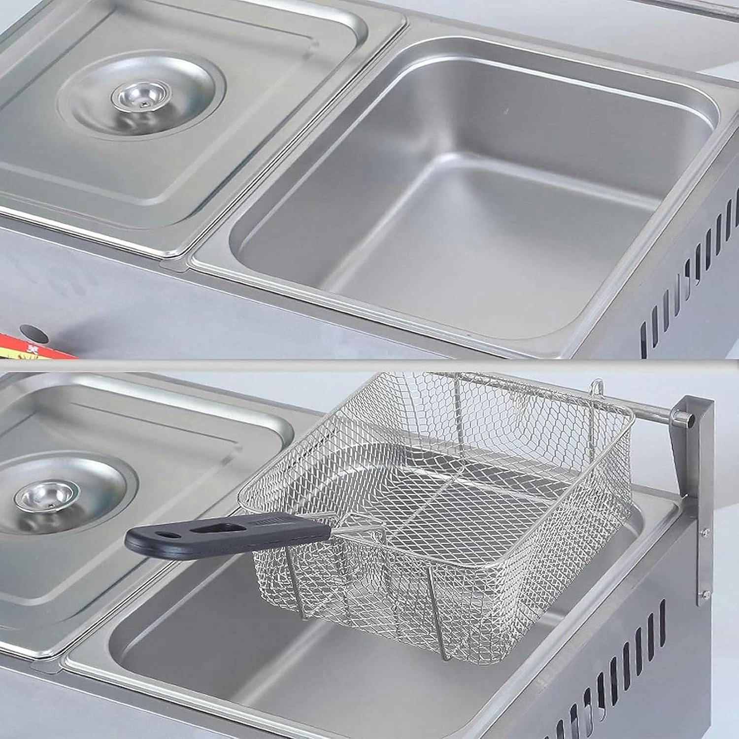 XENITE Stainless Steel LPG Fryer/Gas Fryer, Commercial Professional Deep Fryer, Adjustable Firepower and Temperature Contro, Multi-Function Countertop Fryer with Frying Basket and Lid