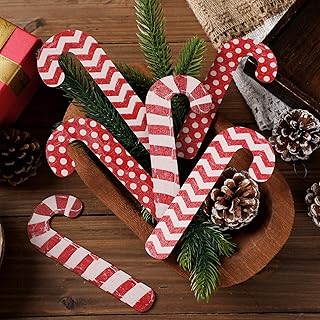 Gemscream 12 Pcs 6 Inch Rustic Christmas Candy Cane Farmhouse Christmas Candy Cane Vintage Red and White Striped Xmas Tree Ornaments Dining Table Fireplace Garland (Classic and Polka Dots)