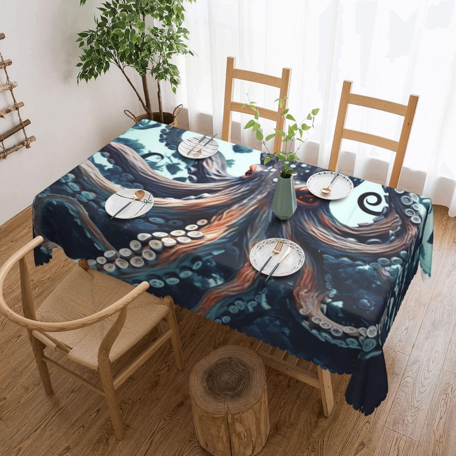 FodPand Cool Octopus Tablecloths for Rectangle Tables 54 x 72 Inch - Reusable Washable Dining Table Clothes - Stain and Wrinkle Resistant Decorative Fabric Table Cover for Wedding Party
