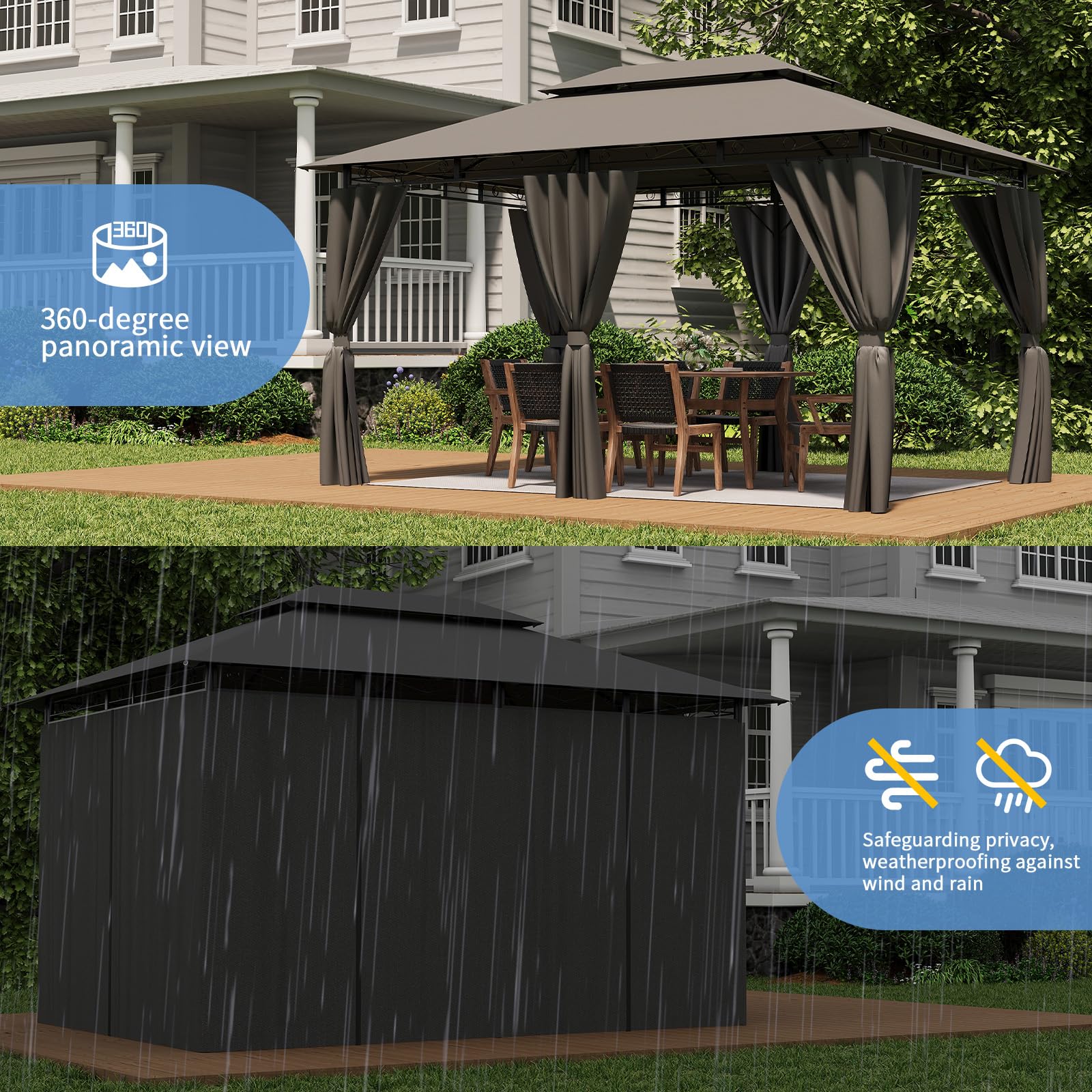 JUMMICO Gazebo 3x4 Impermeabile, Struttura in Metallo Robusta e Durevole, Tetto Doppio Strato Lusso Resistente a Vento, Pioggia e Raggi UV per Feste e Ricevimenti da 4 a 8 Persone