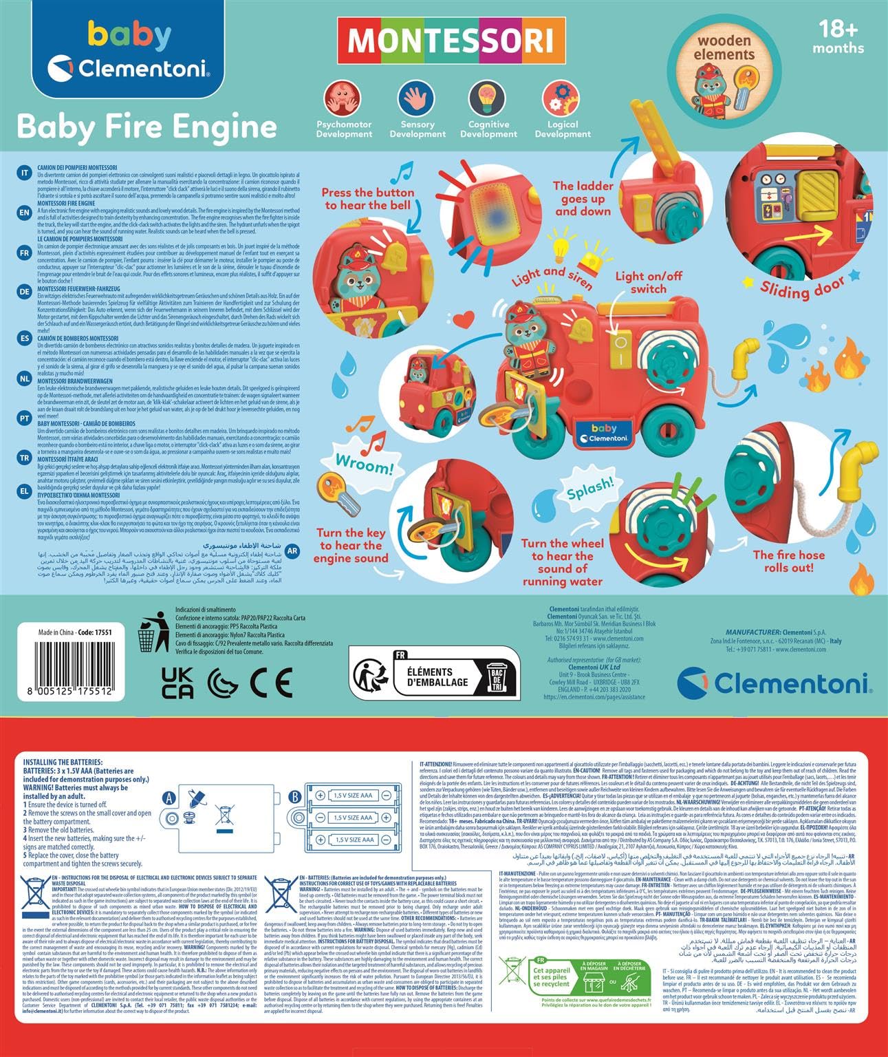 Clementoni Montessori Baby Fire Truck Activity Centre, Red, Small - Image 3