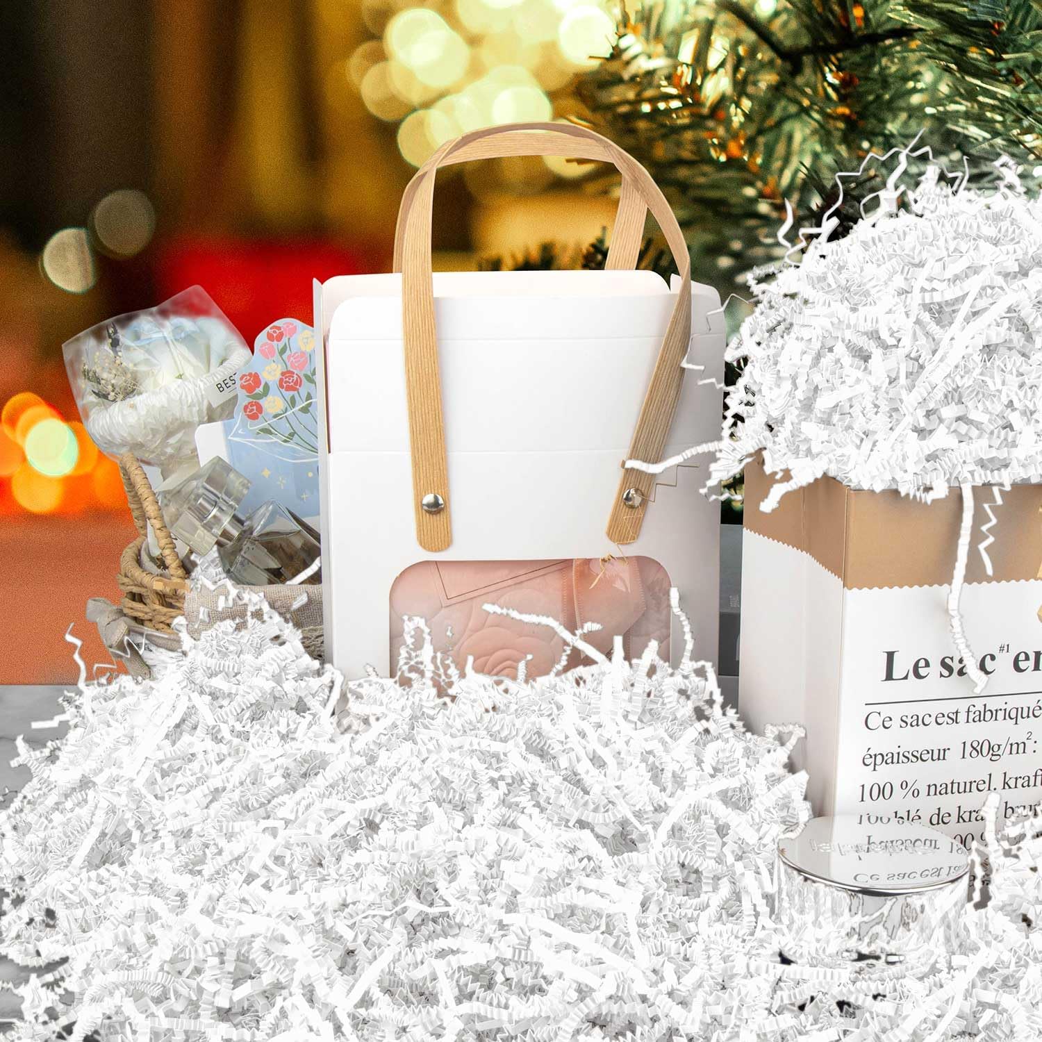 8.5oz Crinkle Paper Filler, Gift Baskets Gift Boxes Crafts Shredded Cut Paper Packaging Decorative Stuffing & Cushioning Confetti for Easter Birthday Wedding Party Favor White - Image 3
