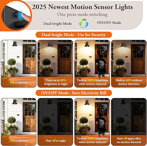 Miniatura 3 de Brightever Luces de pared para exteriores con sensor de movimiento, luces de porche del atardecer al amanecer, apliques de pared al aire libre
