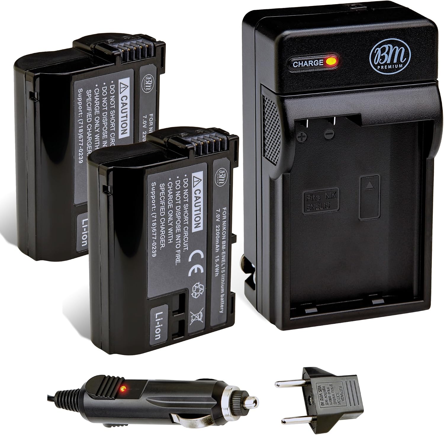BM Premium 2-Pack of EN-EL15 Batteries and Battery Charger Kit for Nikon D850, D7500, 1 V1, D500, D600, D610, D750, D800, D810, D810A, D7000, D7100, D7200 Digital SLR Camera