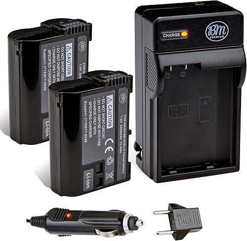 Miniatura 1 de BM Premium Paquete de 2 baterías EN-EL15 y kit de cargador de batería para Nikon D850, D7500, 1 V1, D500, D600, D610, D750, D800, D810, D810A,