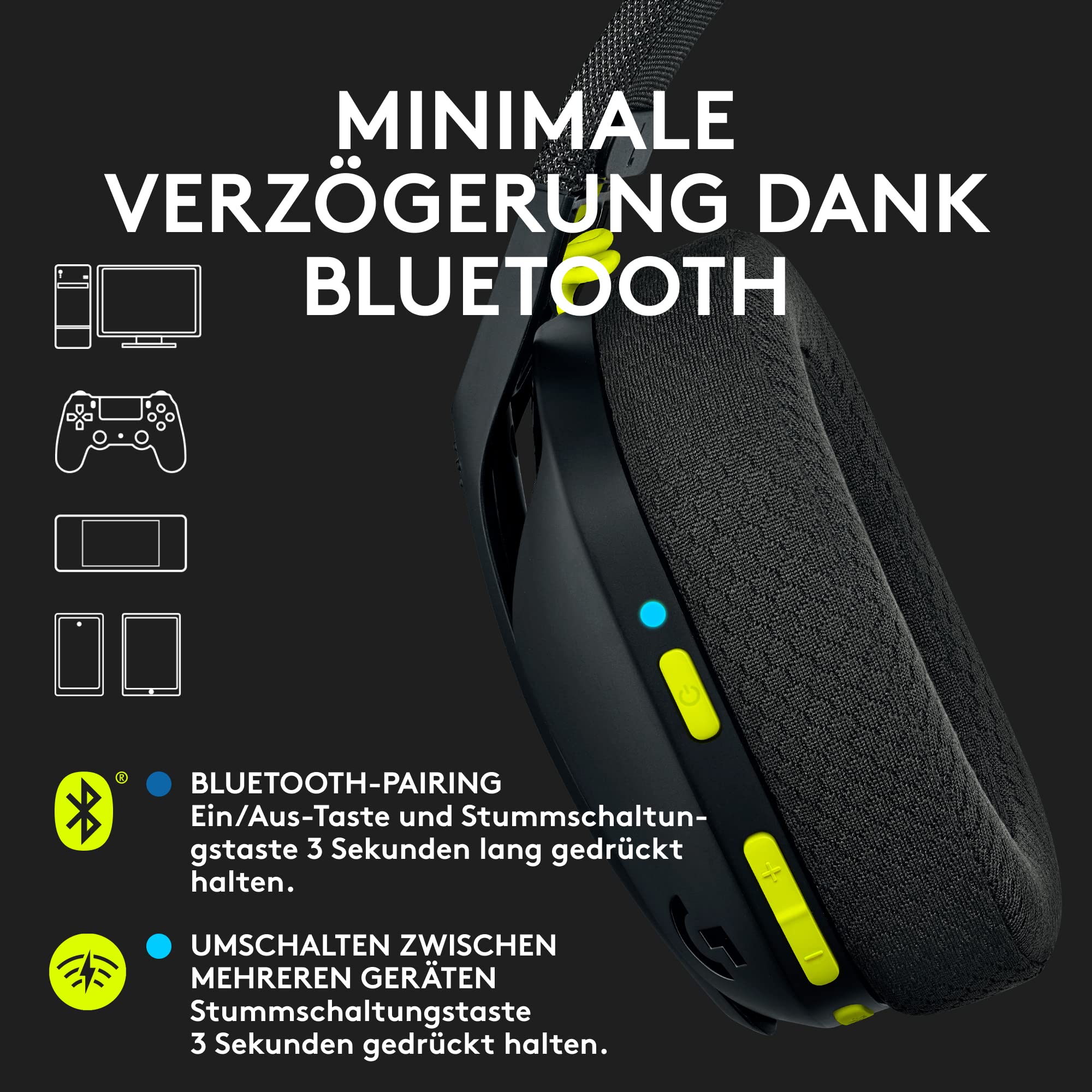 Logitech G G435 LIGHTSPEED Kabelloses Gaming-Headset Bluetooth Over-Ear 18h Akkulaufzeit Dolby Atmos PC PS4 PS5 Nintendo Switch Schwarz
