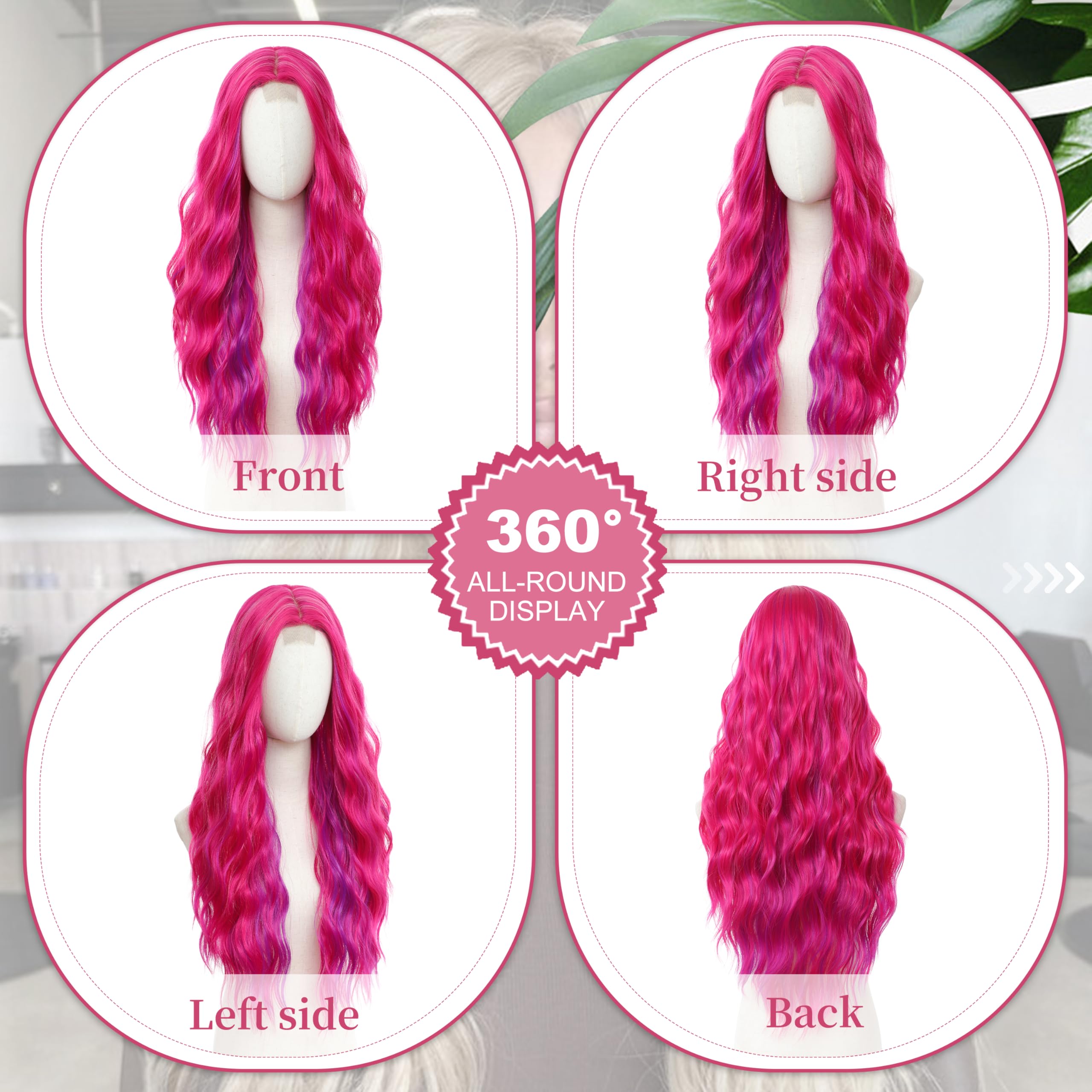 BUPPLER Cosplay Long Hot Pink mix Purple Wig 28 Inch Middle Part Synthetic Wig Realistic Gifts Party Wigs for Women Daily Use Colorful Wigs (Hot Pink mix Purple) - Image 3