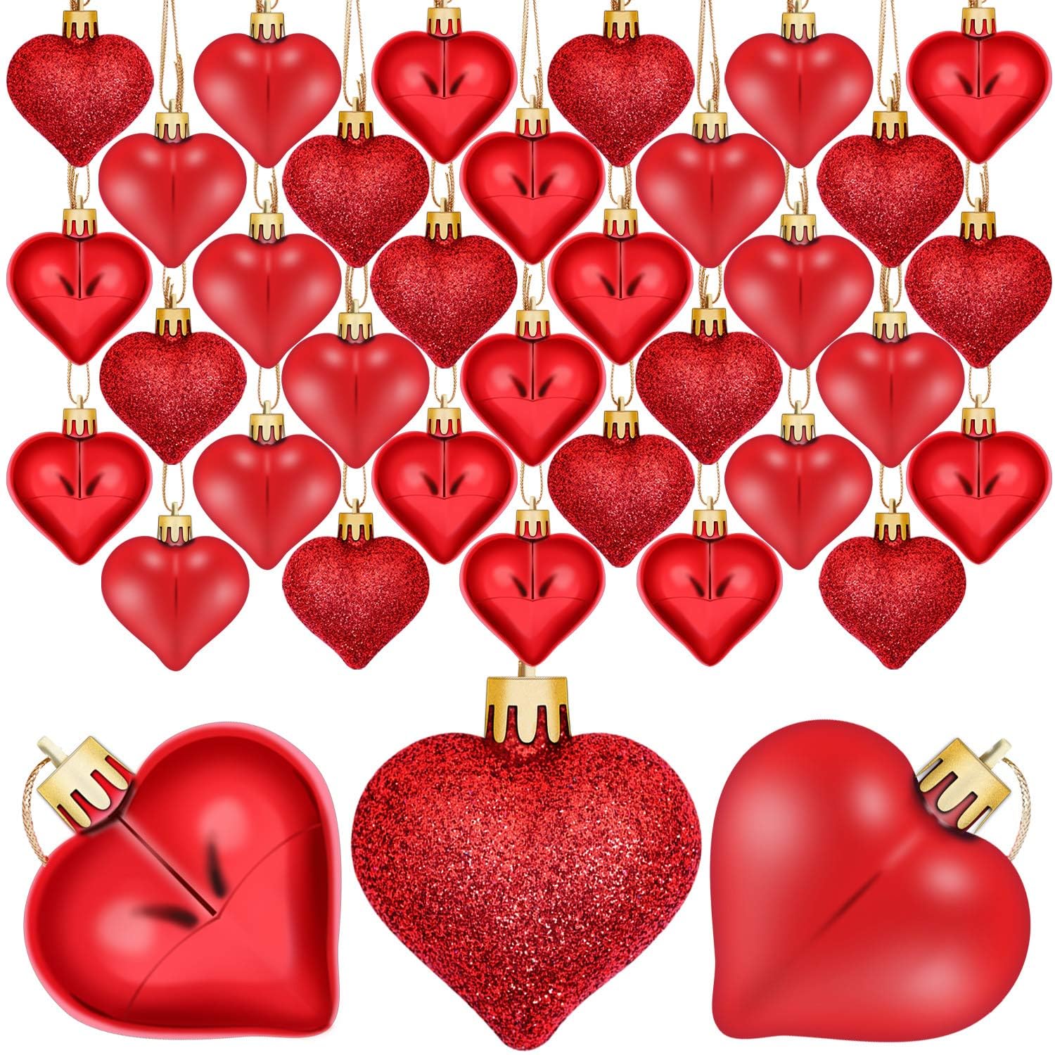 Adornos de Corazón para el Día de San Valentín, 12pcs Adorno árbol Corazón, Bolas Arbol Forma Corazon, Decoración Romántica para el Día de San Valentín, Bodas y Aniversarios de Boda (3 Estilos)