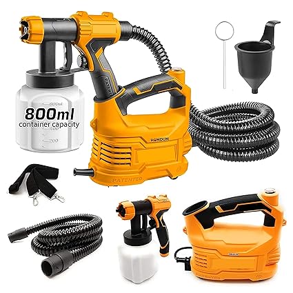 Homdum Electric HVLP Paint Sprayer Gun 500W Portable Spraying Machine Shoulder Mountable Fast Air Painting Tool, Yellow