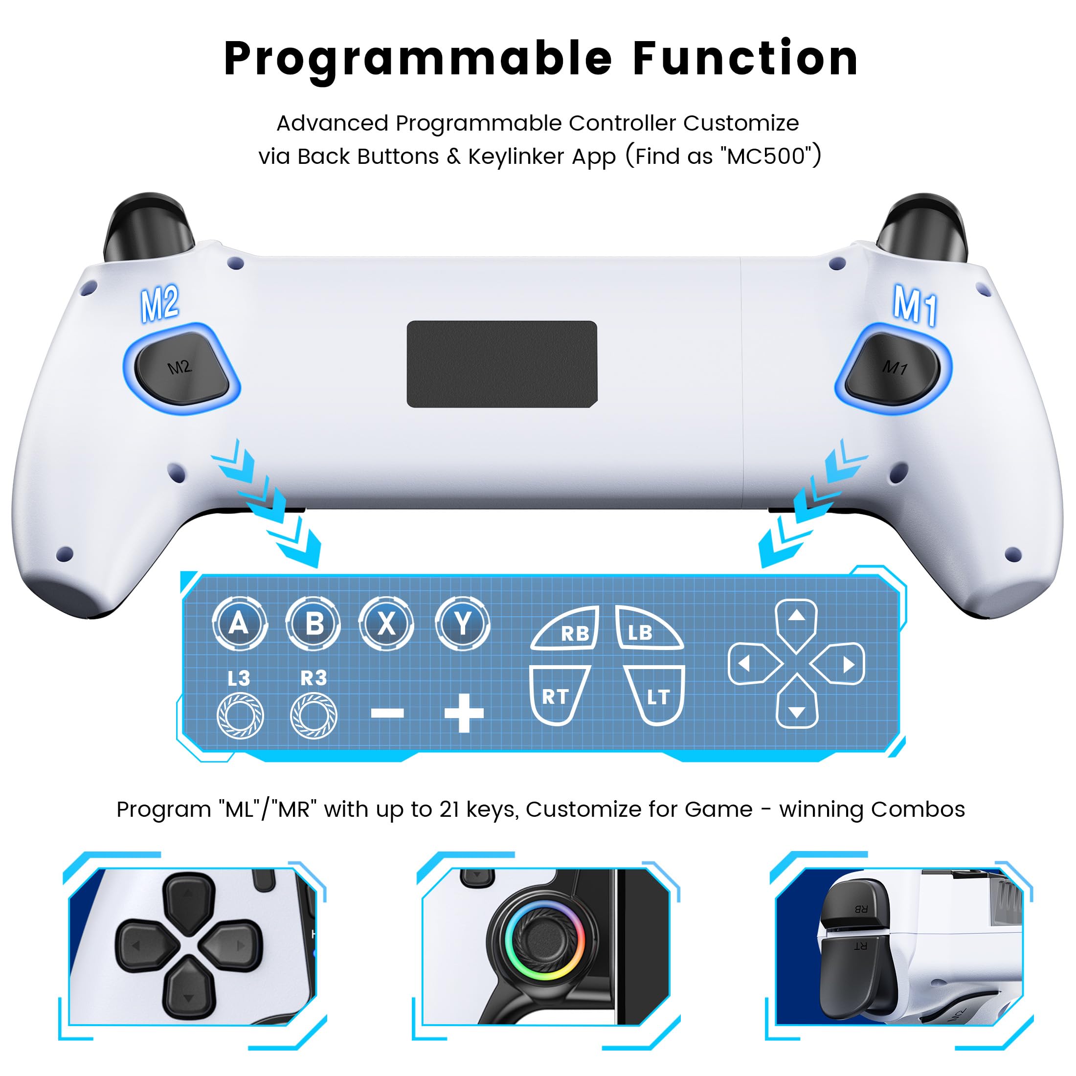 HELLCOOL Handy Controller mit Hall Joysticks/1000 mAh Akku für Android/iPhone, Handheld Smartphone kompatibel mit Xbox Cloud/Steam Link/GeForce Now/MFi Apple Arcade