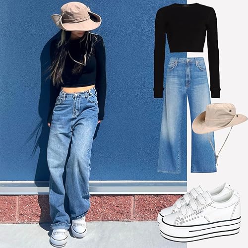 Miniatura 6 de Womens Platform Shoes Hidden Wedge 3 Inches Height Increase, Hook and Loop Walking Shoe, Strap Canvas Sneakers High Heel White Black Fashion