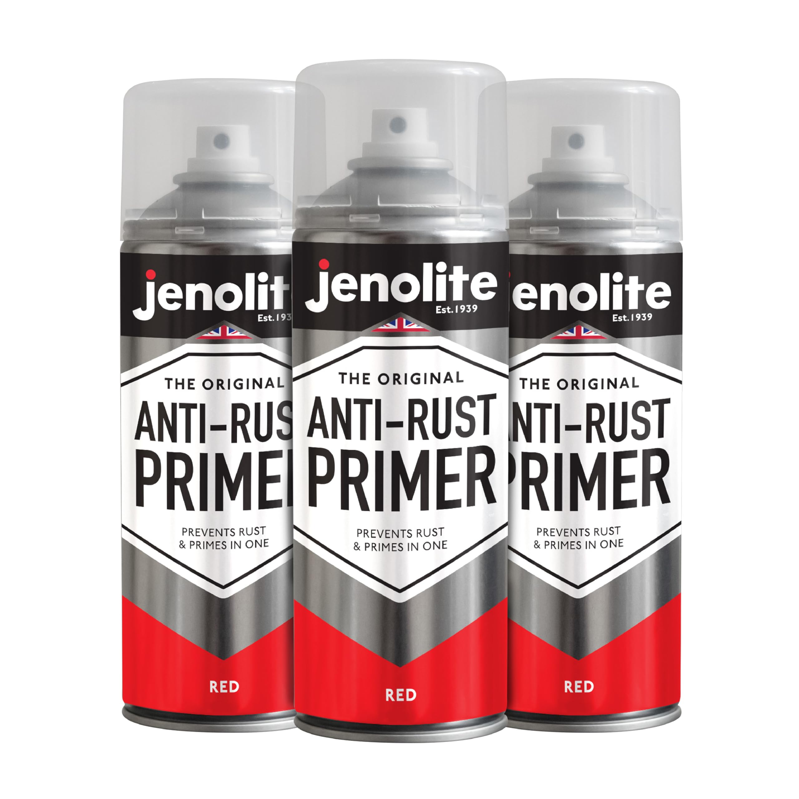 JENOLITE Anti-Rust Spray Paint | RED | 3x400ml | High Performance Metal Primer | Rust & Corrosion Protection | For Cars, Radiators, Garden Furniture & More