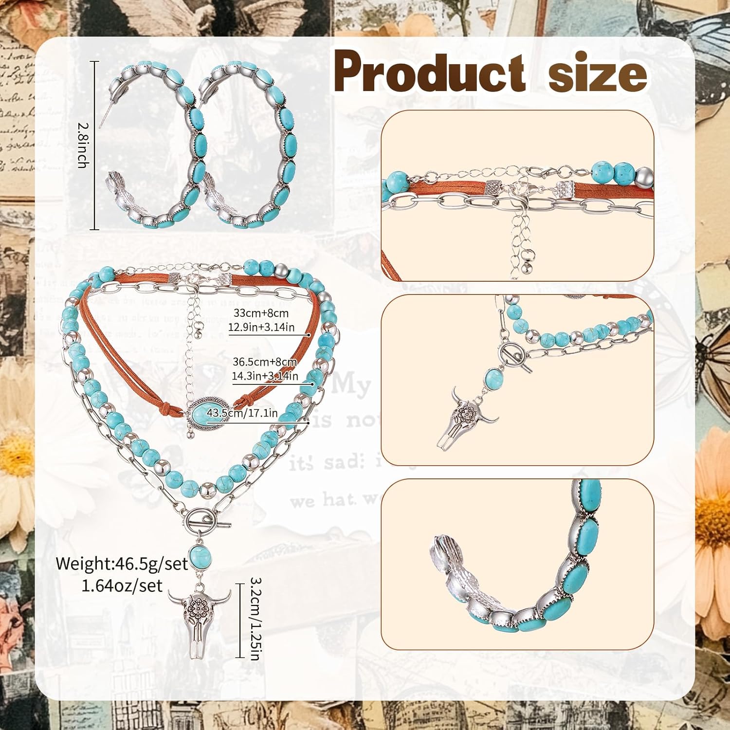 4 Pcs Western Cowgirl Outfit Accessories Cowgirl Costume with Turquoise Jewelry Sets for Cowboy Party Decoration - Image 3