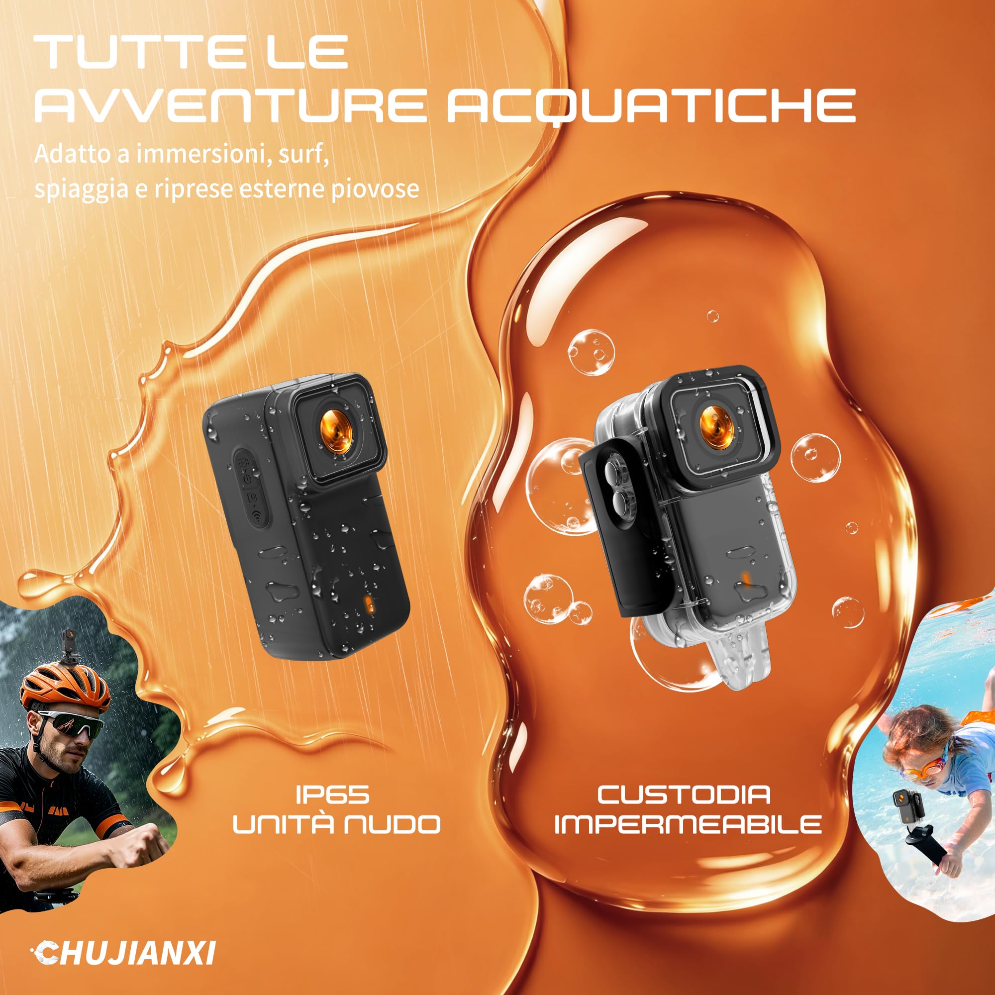 Mini Action Cam 4K, Action Cam WiFi Impermeabile Professionale | Bodycam Magnetica, Telecamera Indossabile, Mini Action Camera per Casco Moto Sci Bici Equitazione MTB Calcio Corsa