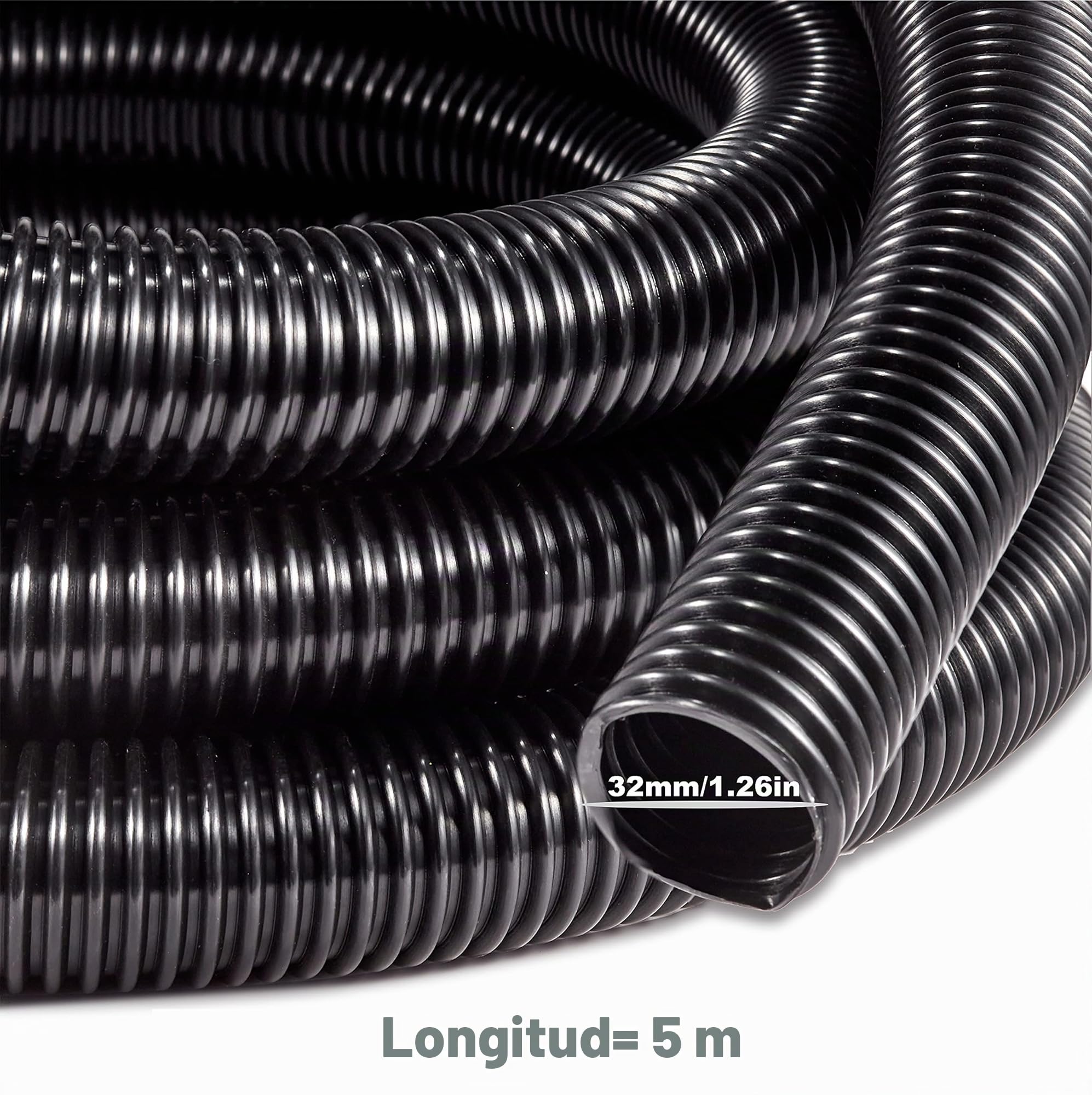 Manguera de aspiradora por metros de 32 mm de diámetro | interior manguera para aspiradora doméstica, industrial adecuado compatible con Kärcher, Bosch, AEG, Philips Nilfisk Parkside
