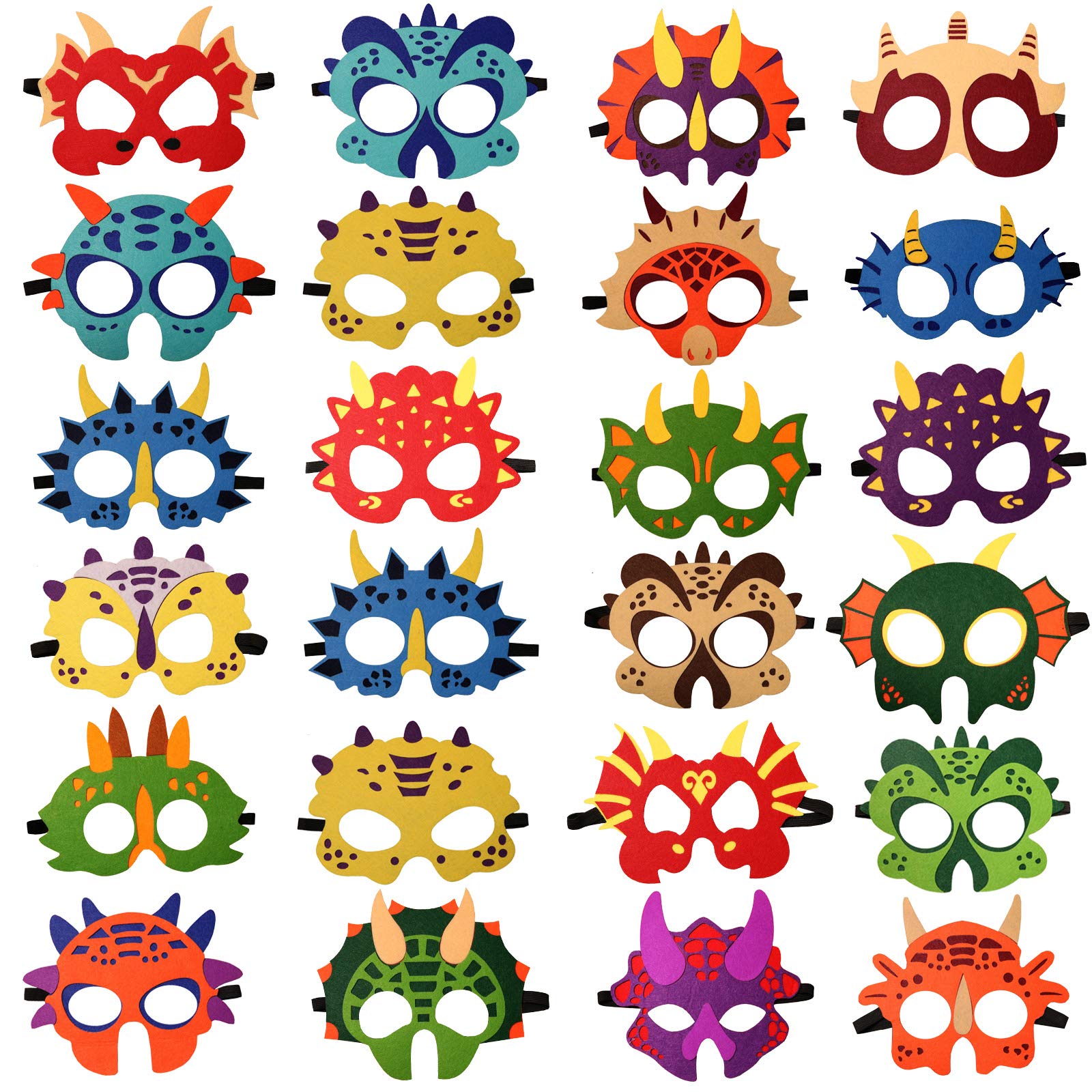 DANGSHAN 24 Packs Dinosaur Masks Party Supplies Felt and Elastic for Kid Dinosaur Masks Dress-Up Party Favors 24 Masks for Birthday Gifts Party Decorations
