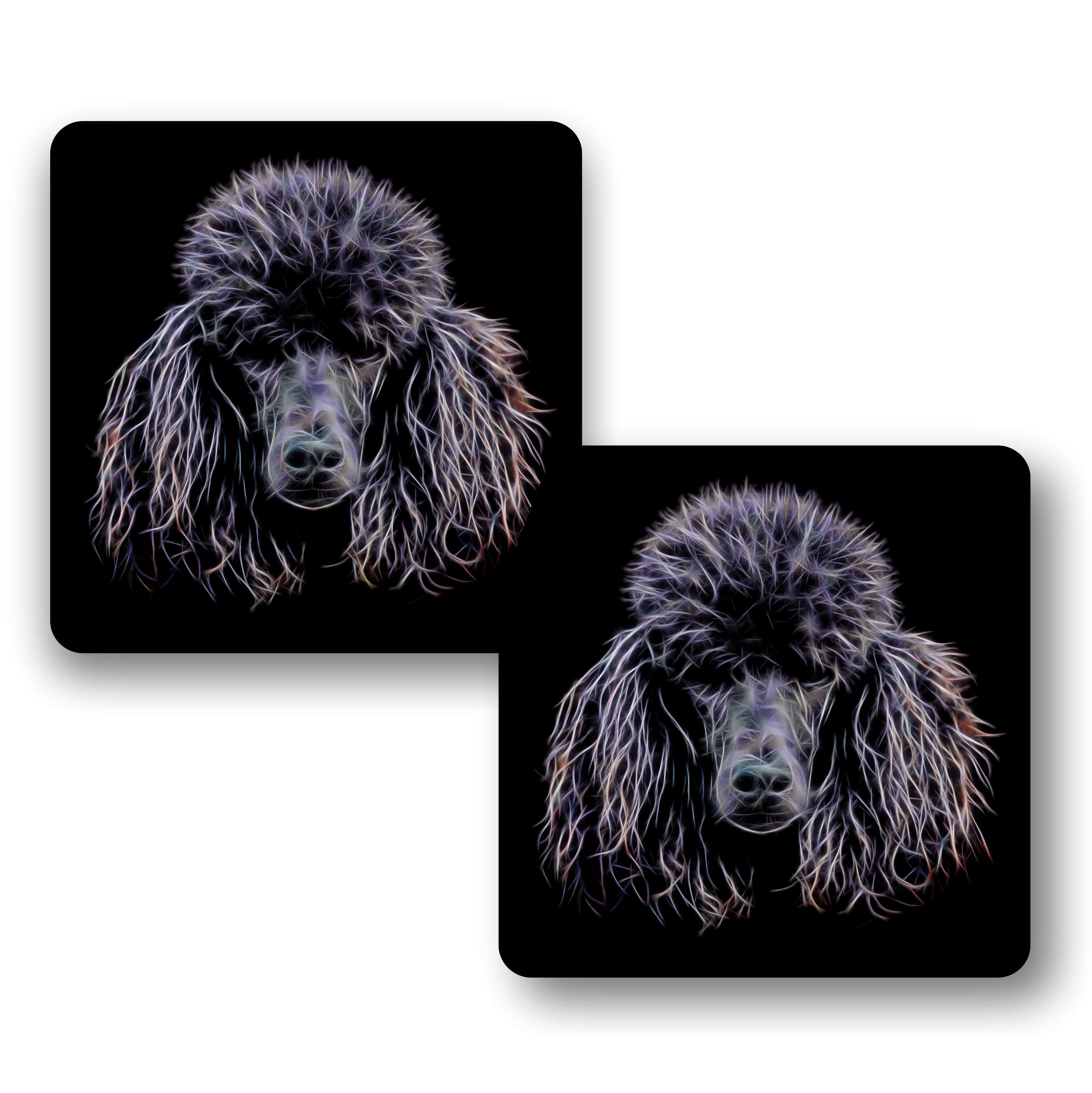 Fractal Artworks Poodle Coaster Set of 2 with Fractal Art Design. Black Standard Poodle 1-1