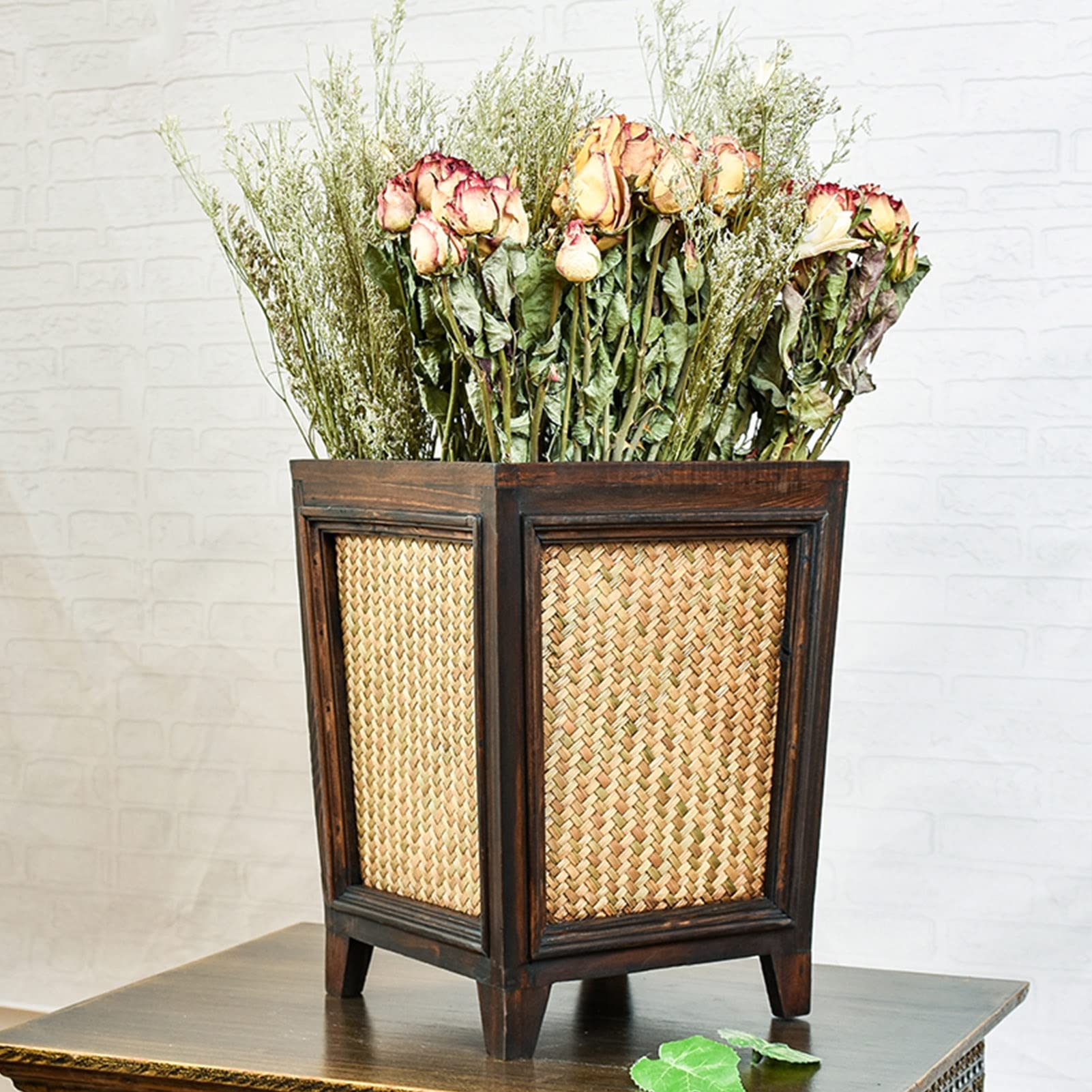 Cubo de basura Ratán de Madera Cubo de basura Grande Hogar Hotel Almacenamiento duradero/Cubo de Flores secas Contenedor de basura de Forma Especial para Sala de estar Dormitorio baño