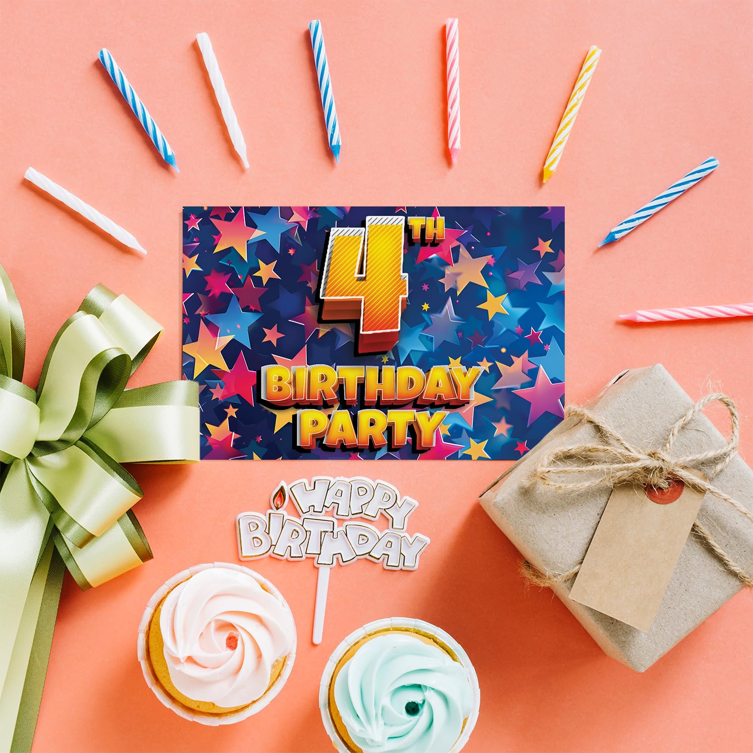 4th Birthday Party Invitations Kids, Celebration Stars 28 Pack - Image 2