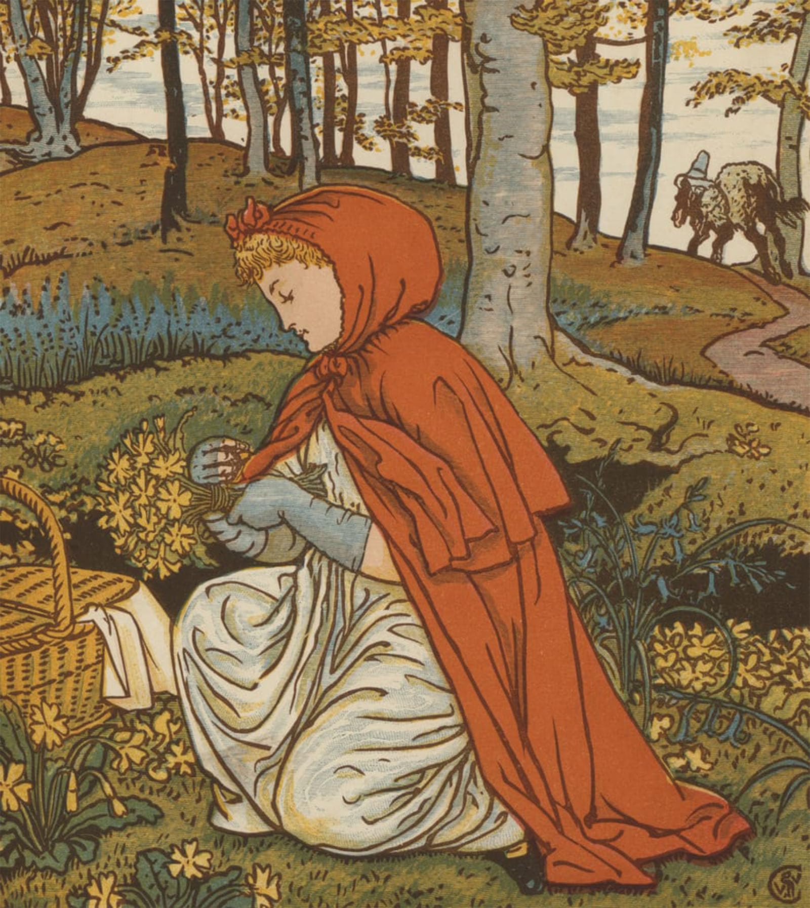 Serendipitp No Frame Aesthetic Poster Photo Wall Print Retro Picture Red Riding Hood By Walter Crane Modern Wall Artwork For Home Decor 60X90cm