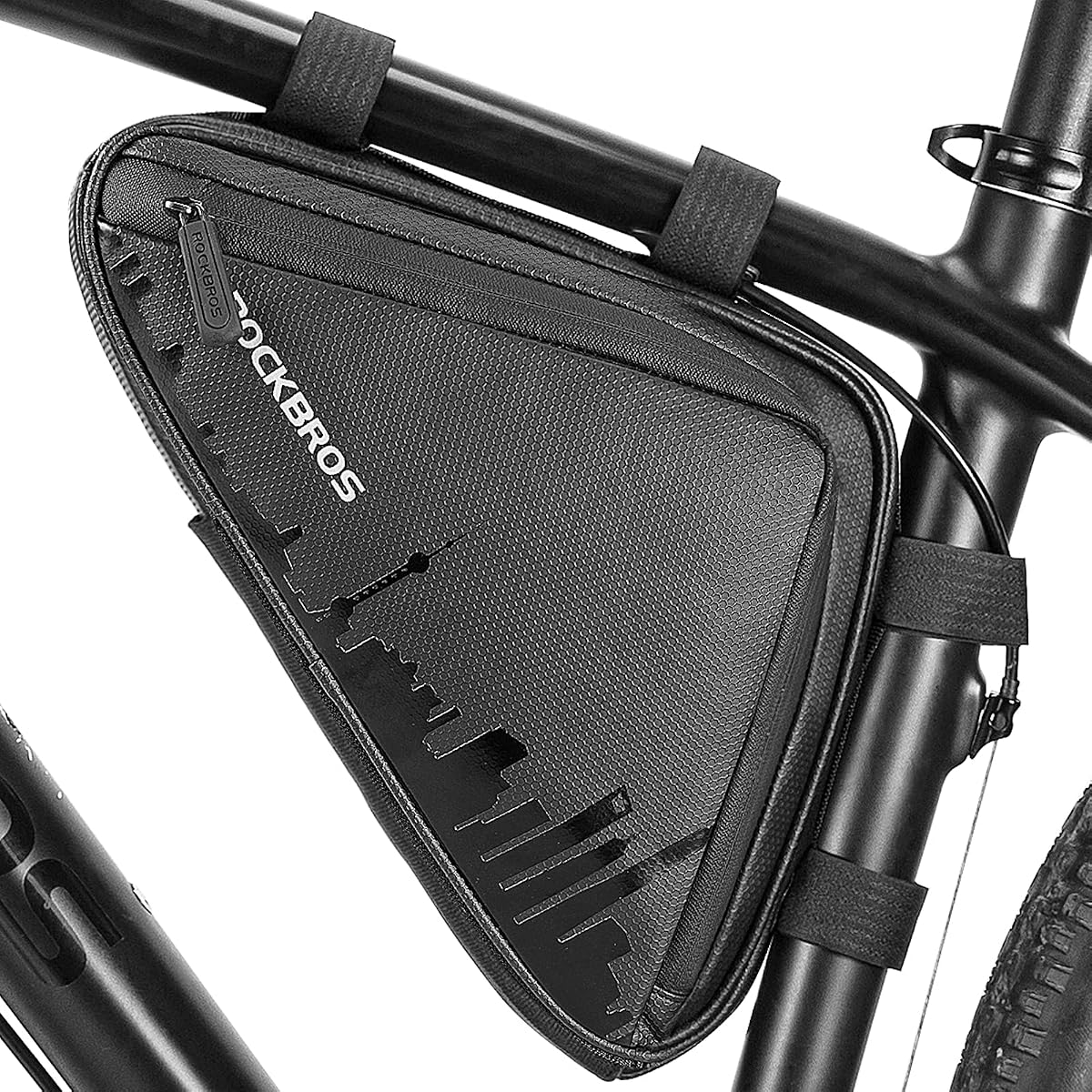 ROCKBROS Bike Triangle Frame Bag 1.5L Dual-Side Pockets Quick Access | Dual Pockets for Tools & Phone,Large Opening,Aerodynamic Fit for MTB/Road,4-Strap Adjustable Mount