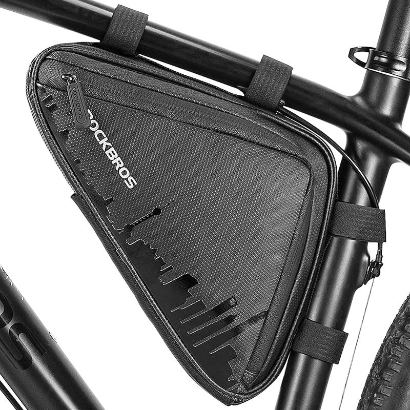 ROCKBROS Bike Triangle Frame Bag 1.5L Dual-Side Pockets Quick Access | Dual Pockets for Tools & Phone,Large Opening,Aerodynamic Fit for MTB/Road,4-Strap Adjustable Mount