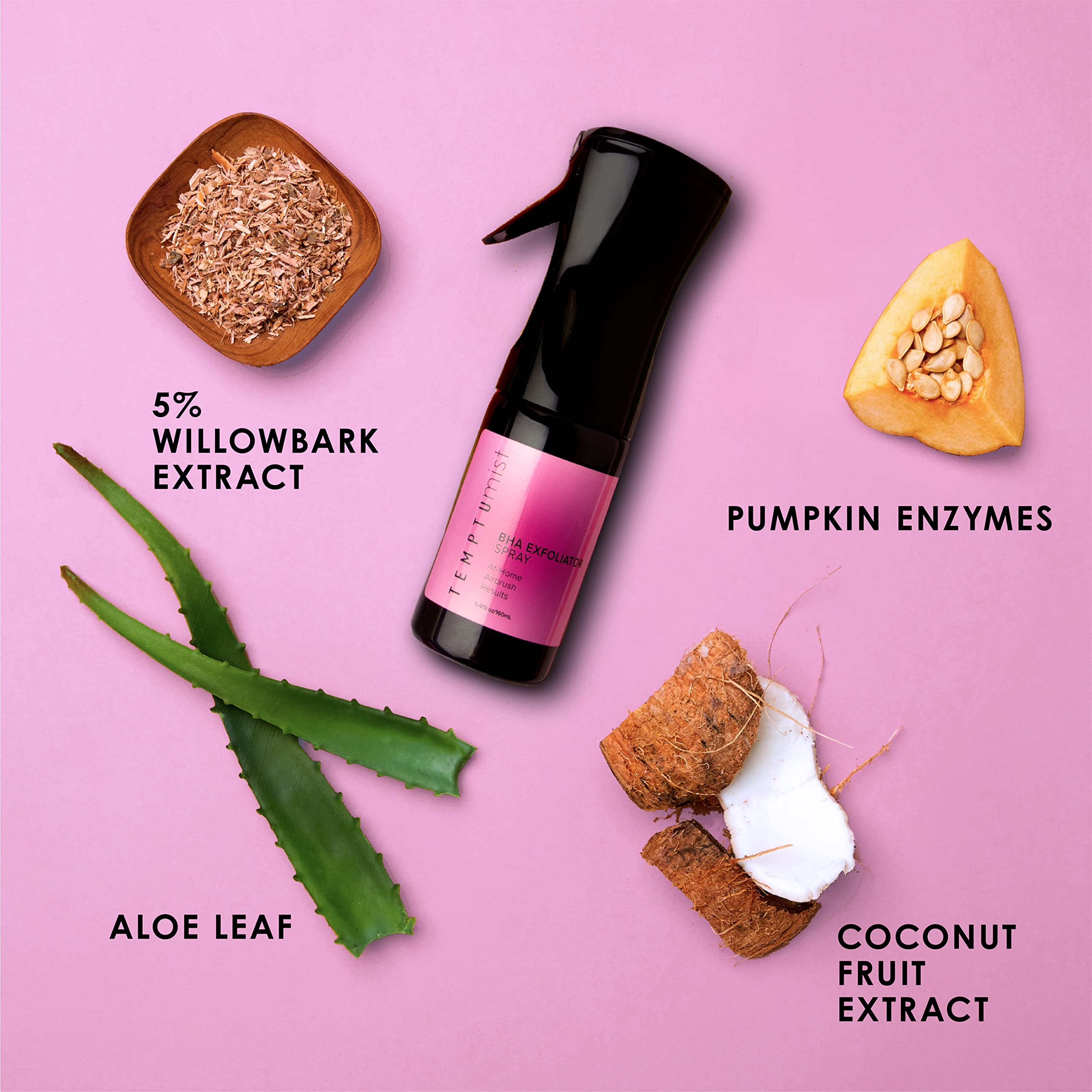 TEMPTU Mist BHA Exfoliator Spray Set or Refill, 5% Willow Bark, Natural Alternative to Salicylic Acid for Body, Back & Face, Pre Tan Skin Prep, Hydrating Facial Toner & Deluxe Continuous Sprayer