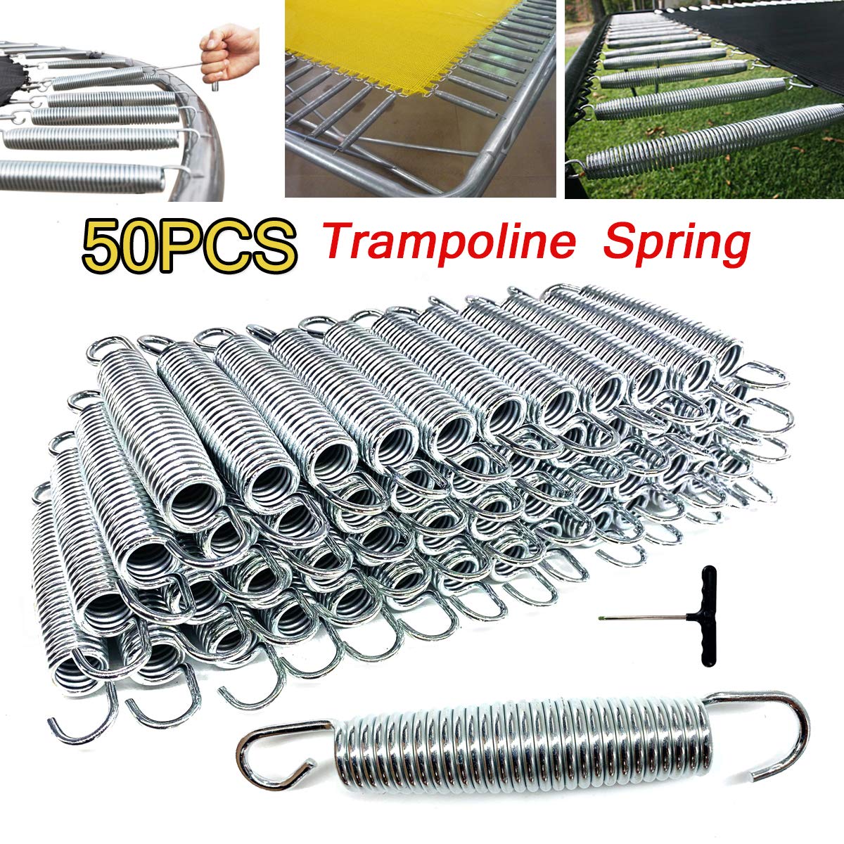 50 molle di ricambio per trampolino da 138 mm/165 mm/178 mm, molle in acciaio, molle di tensione, 50 pezzi, molle di ricambio per trampolino per saltare trampolino da giardino, con ganci a T