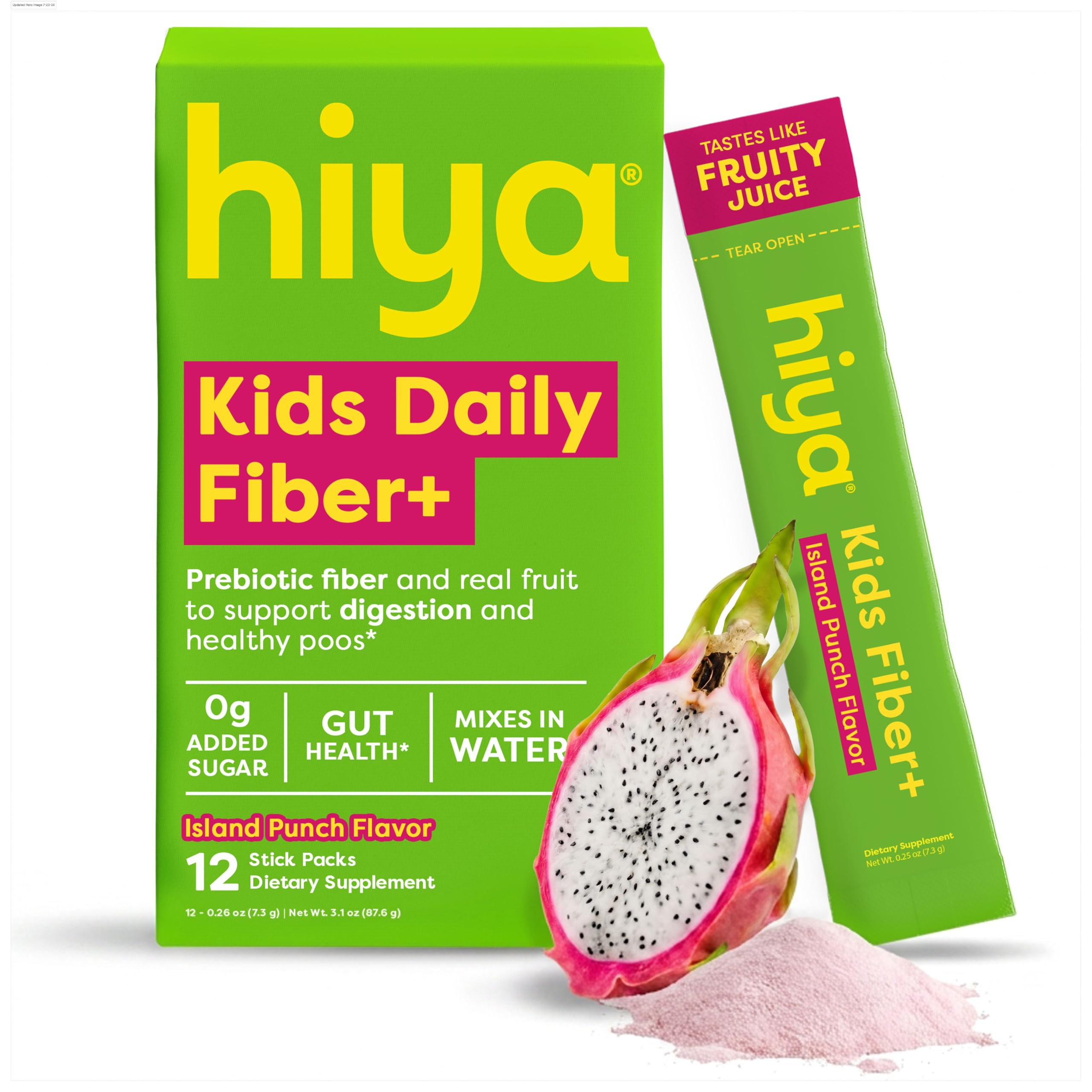 HIYA Kids Daily Fiber+ Prebiotic Fiber and Real Fruit for Gut Health