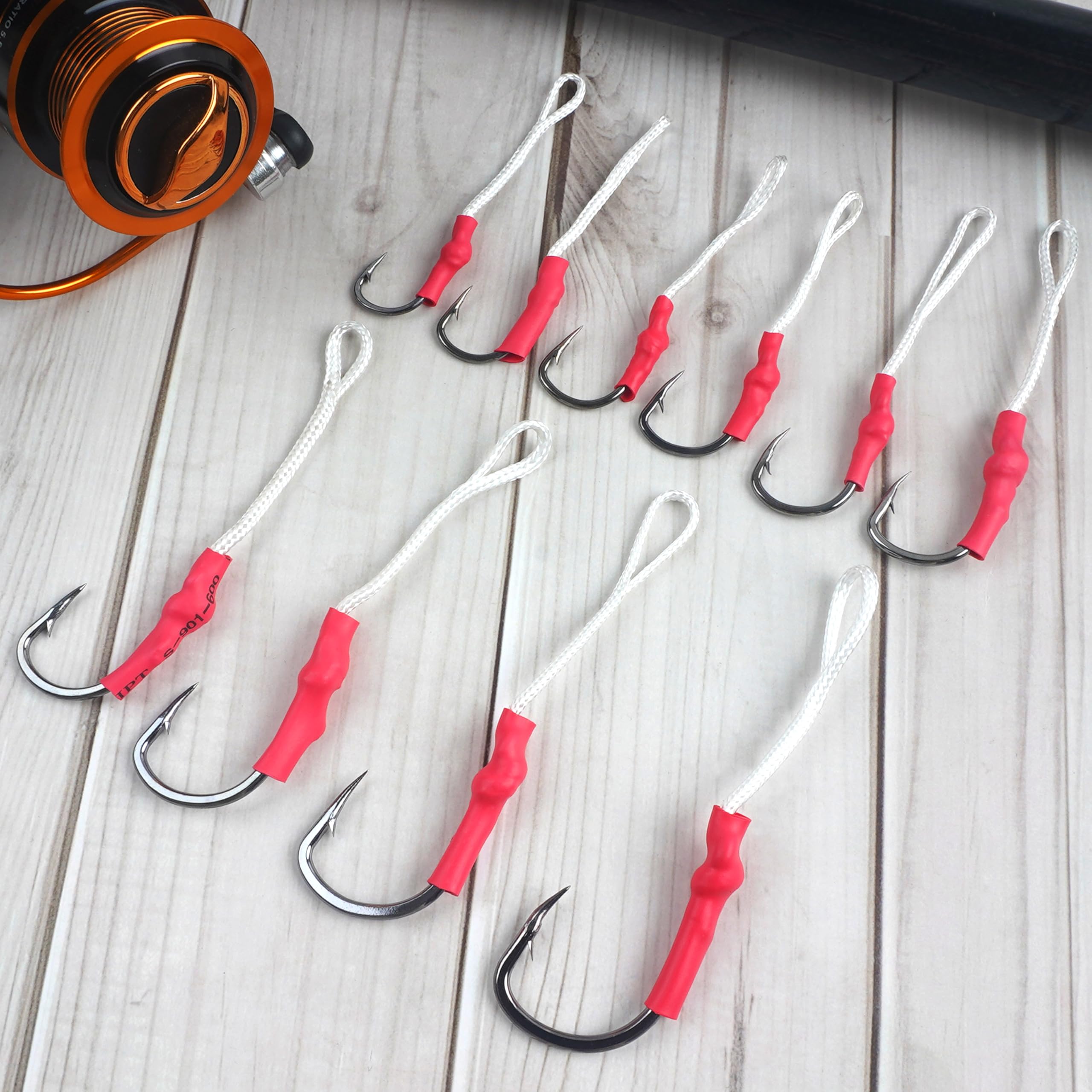 Orootl, 60 ami da pesca in acciaio inox, ami da pesca con forte lenza in polietilene, 1/0-10/0, kit per pesca in acqua dolce e salata, 60pcs-4/0