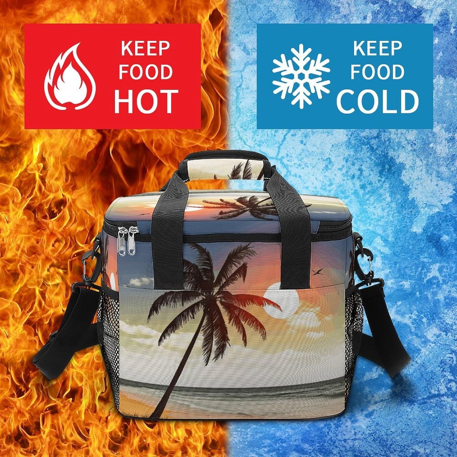 Palm Tree on Beach Cooler Bags Portable Soft Cooler Bag Lightweight Ice Chest Insulated Lunch Bags Camping Cooler Bag Cooler Lunch Tote Coolers for Picnic Travel Beach