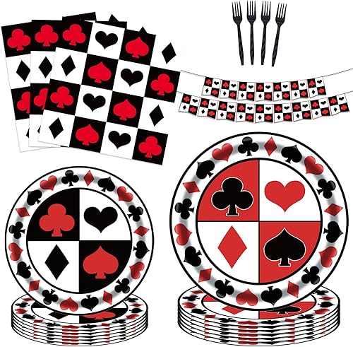 97 piezas de suministros de fiesta de casino, para decoración de fiesta de cumpleaños de club de póquer nocturno de casino, sirve para 24 invitados