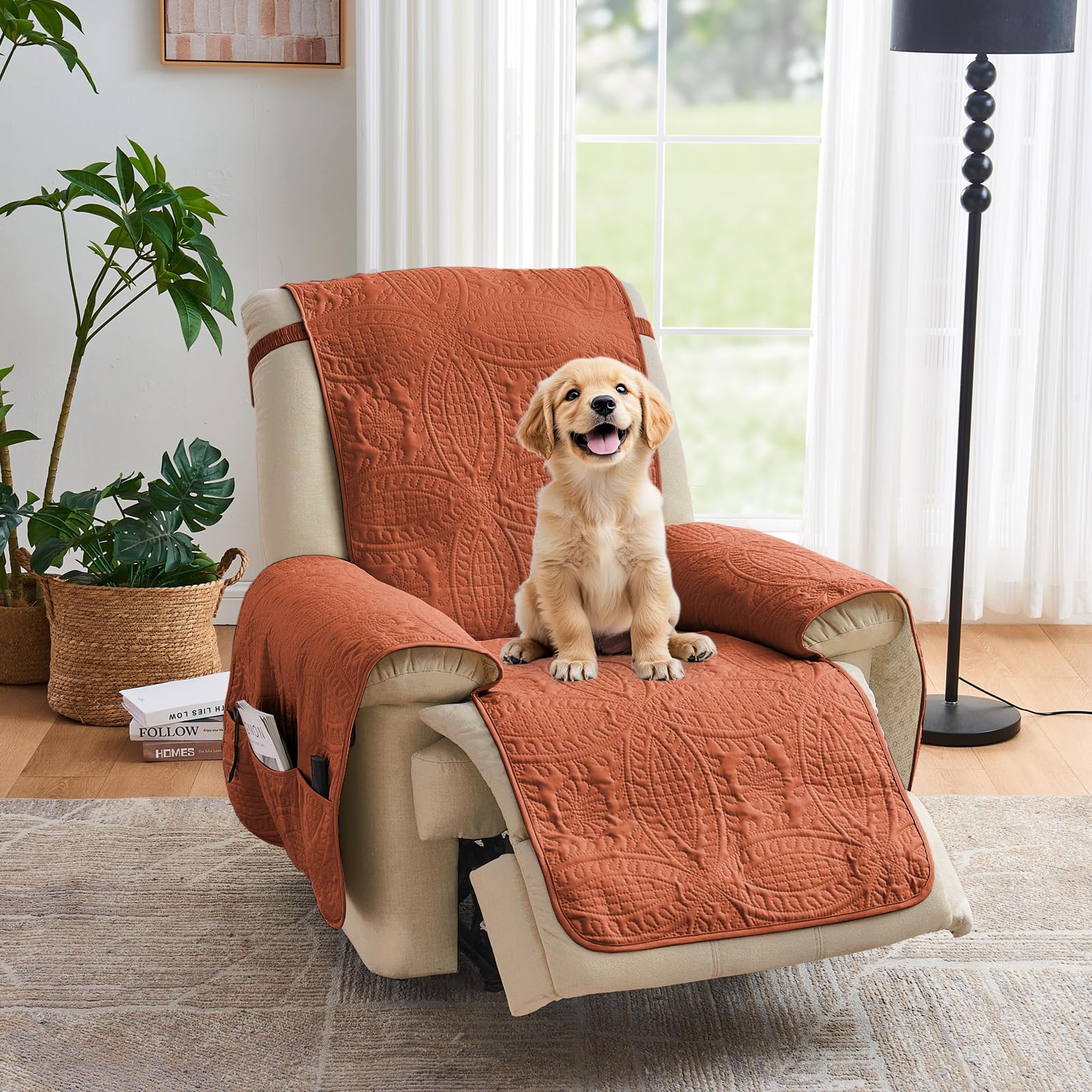 Orange Quilted Recliner Covers, Waterproof Large Recliner Chair Covers, Lazy Boy Chair Covers, Pet Friendly Recliner Slipcover for Dogs, Washable Sofa Couch Cover (Recliner 30", Burnt Orange)