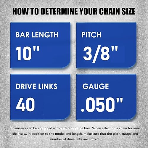 Miniatura 2 de Paquete de 4 cadenas de motosierra S40 de 10 pulgadas con paso LP de 3/8 pulgadas, calibre 050 pulgadas, 40 eslabones de transmisión, cadenas de