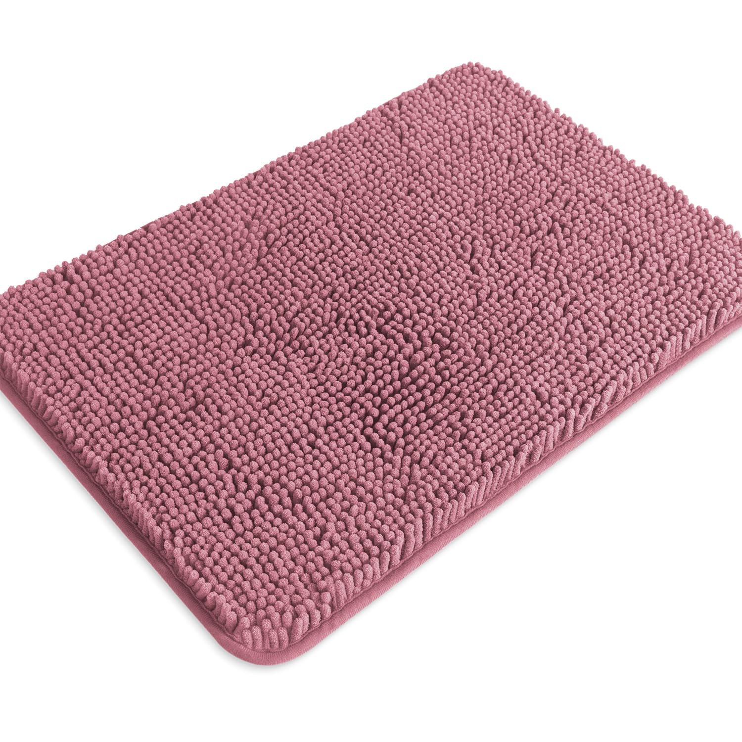 PureSwan Dusty Rose Bathroom Rugs – Absorbent and Washable Bath Mat, Non-Slip, Thick Soft Chenille Bath Rugs for Bathroom Floor, Shower, Sink - 17" x 24"