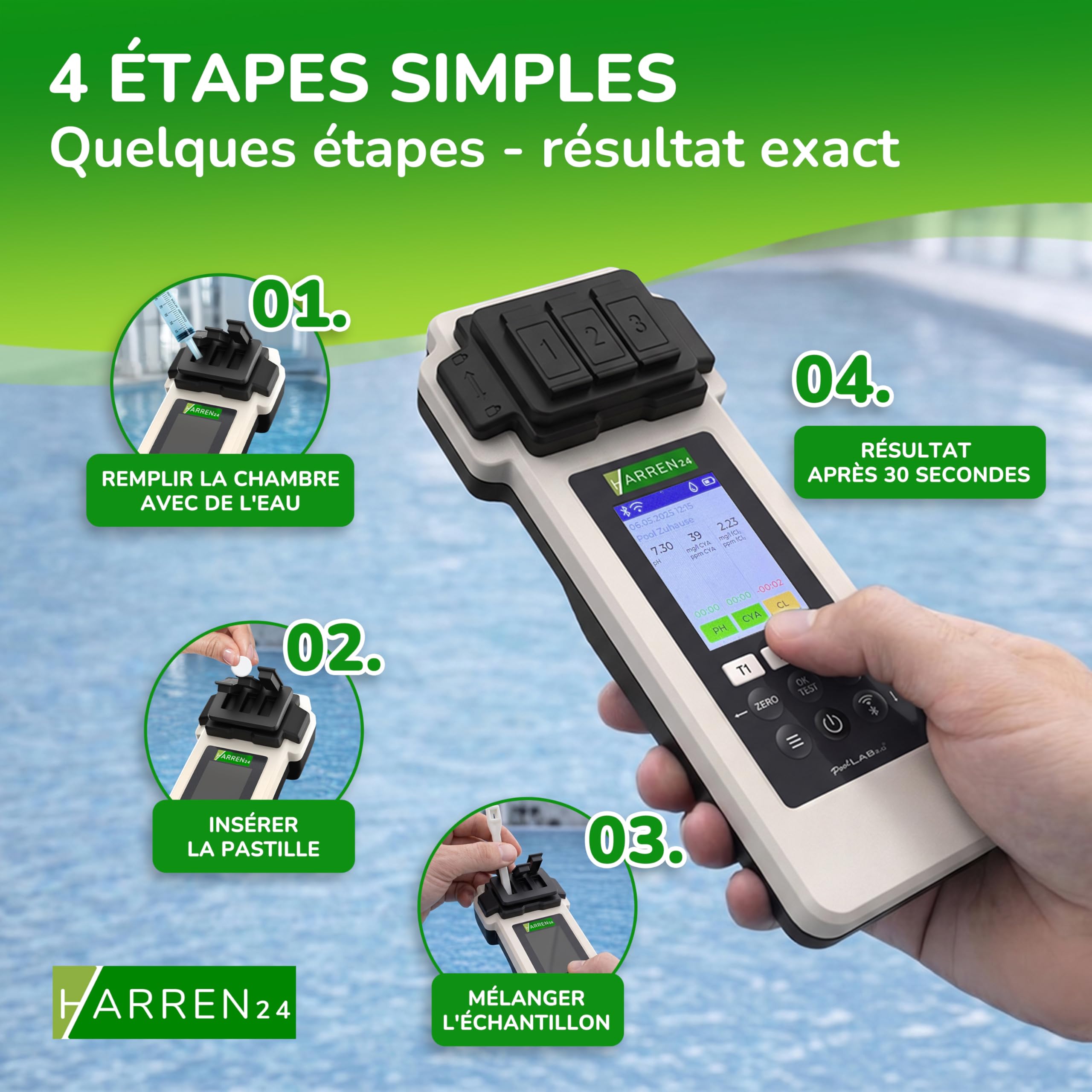 Poollab 2.0 Special Edition - Testeur électronique de piscine (photomètre) - 170 comprimés rouges de phénol pour test de la valeur du pH et du chlore - Accessoires de piscine (avec DPD1,