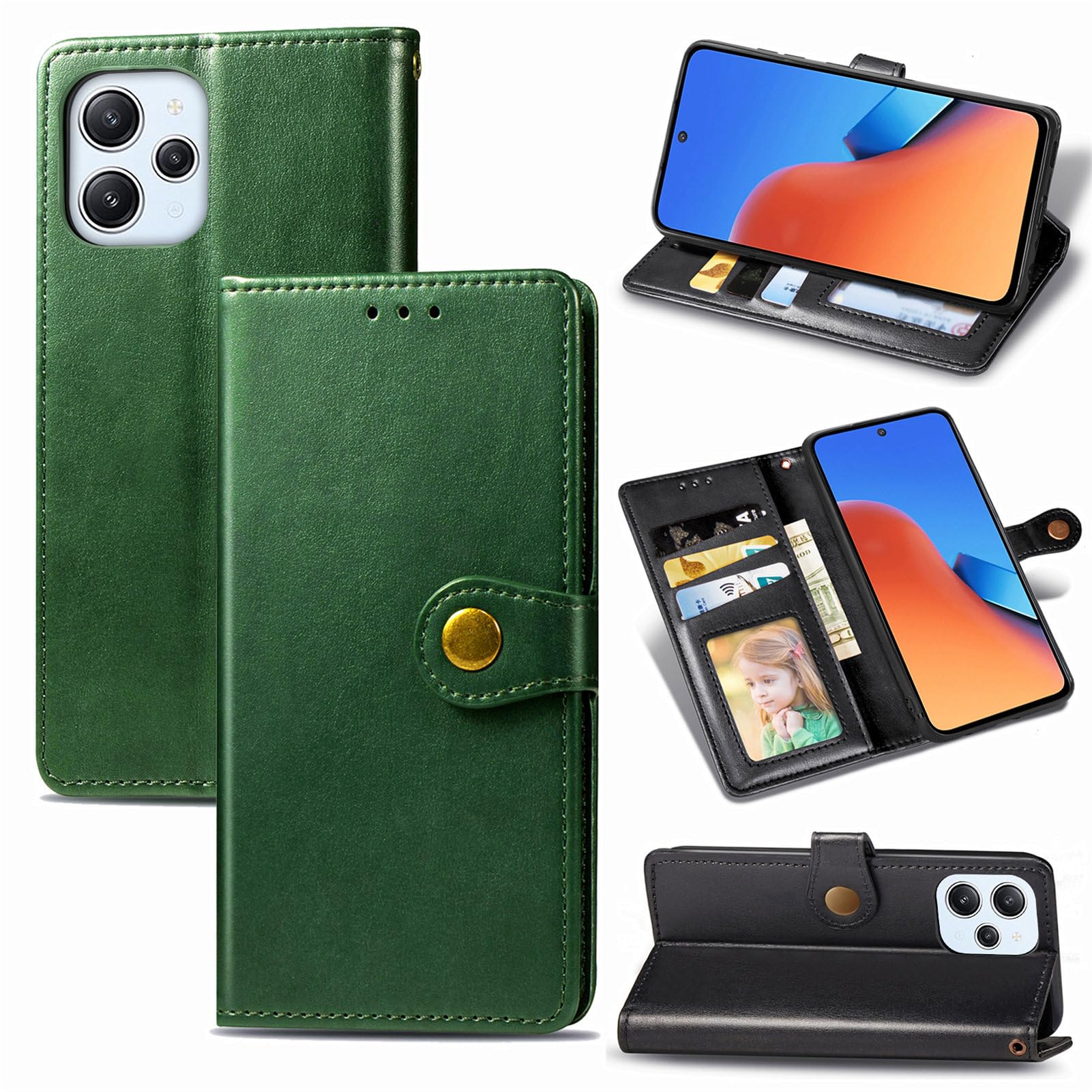 for Xiaomi Redmi 12 5G Case Folio Business Flip Notebook Leather Case Simple Retro Fashion Mobile Phone Case Waterproof and Dirty Phone Case Multifunctional Wallet Stand with Storage Phone Shell PU