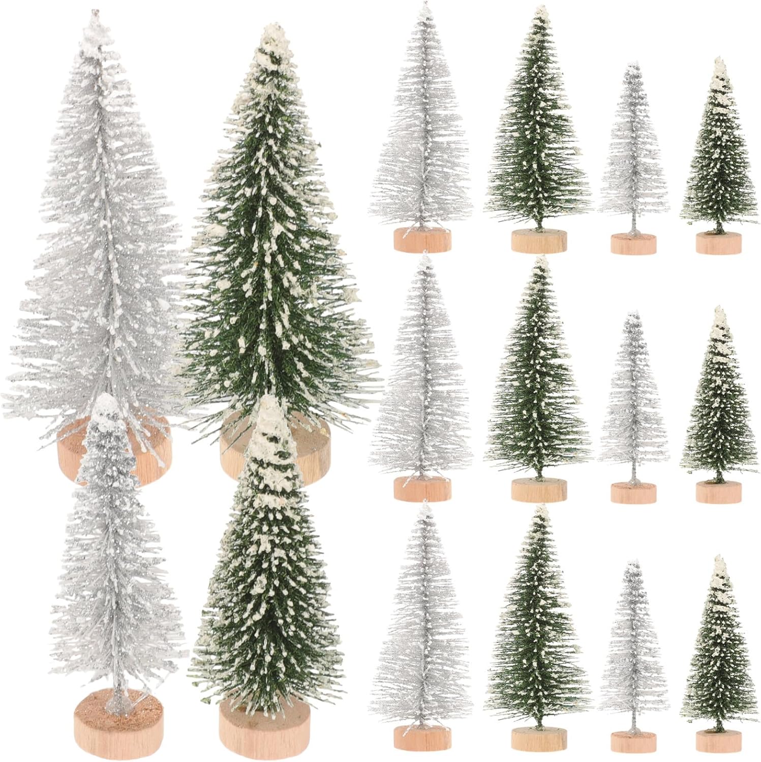 jojofuny 16pcs Bottle Brush Trees: Mini Christmas Trees with Wood Base for Table Decorations – Artificial Snow Frosted Christmas Decorations for Home Decor jojofuny 16pcs Bottle Brush Trees: Mini Christmas Trees with Wood Base for Table Decorations – Artificial Snow Frosted Christmas Decorations for Home Decor