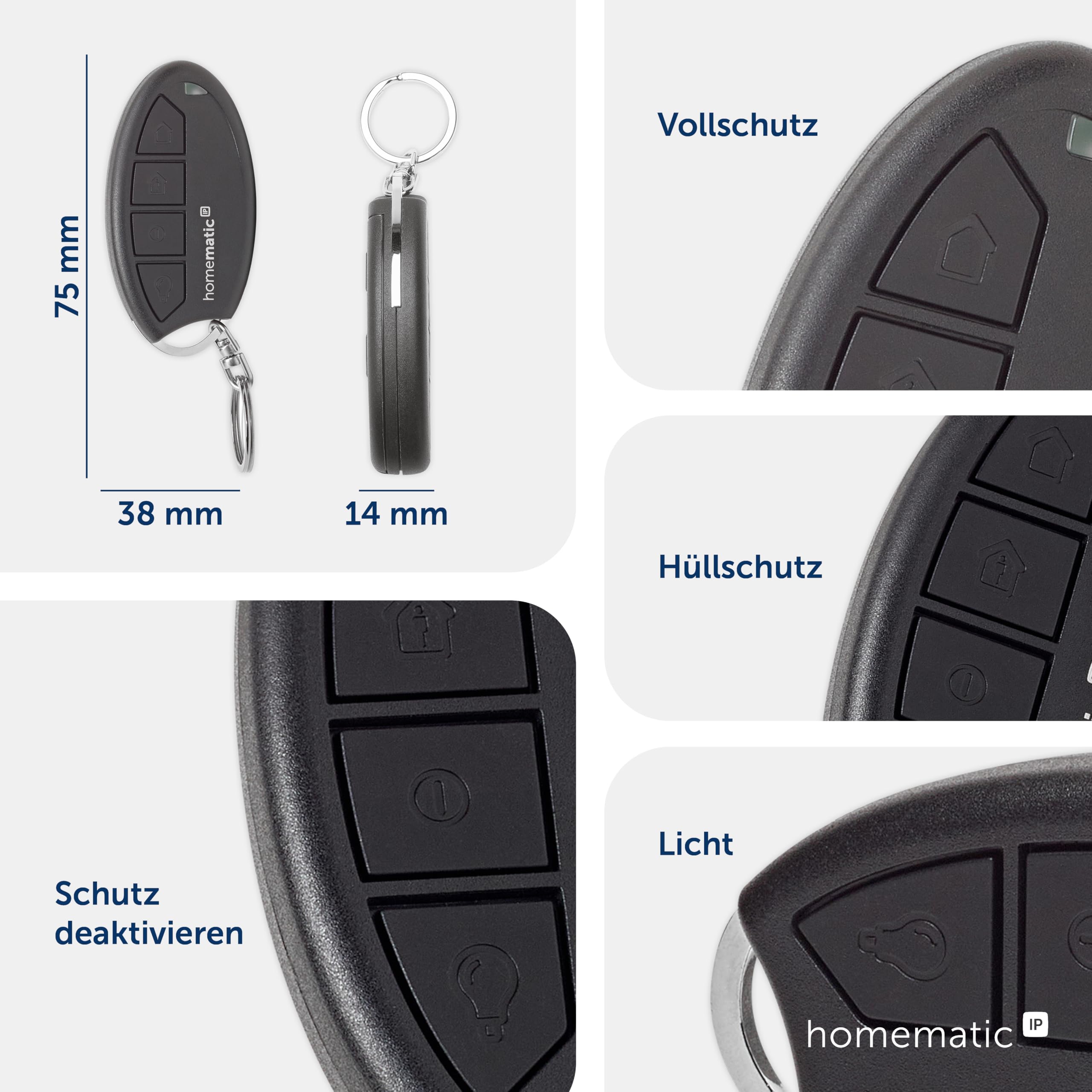 Homematic IP Schlüsselbundfernbedienung – Alarm, Smart Home, Zubehör für Smart Home, Fernbedienung schaltet Alarmmodus System auch manuell, 160741A0